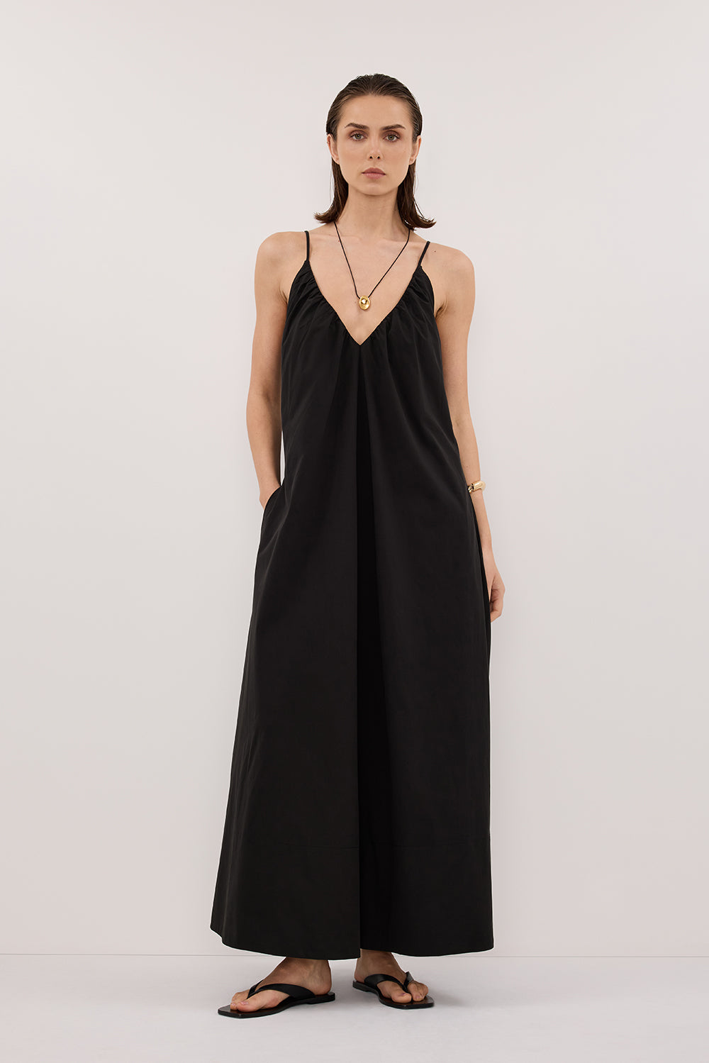 Liana Sleeveless Poplin Tent Midi Dress in Black By DISSH Liana Sleeveless Poplin Tent Midi Dress in Black By DISSH