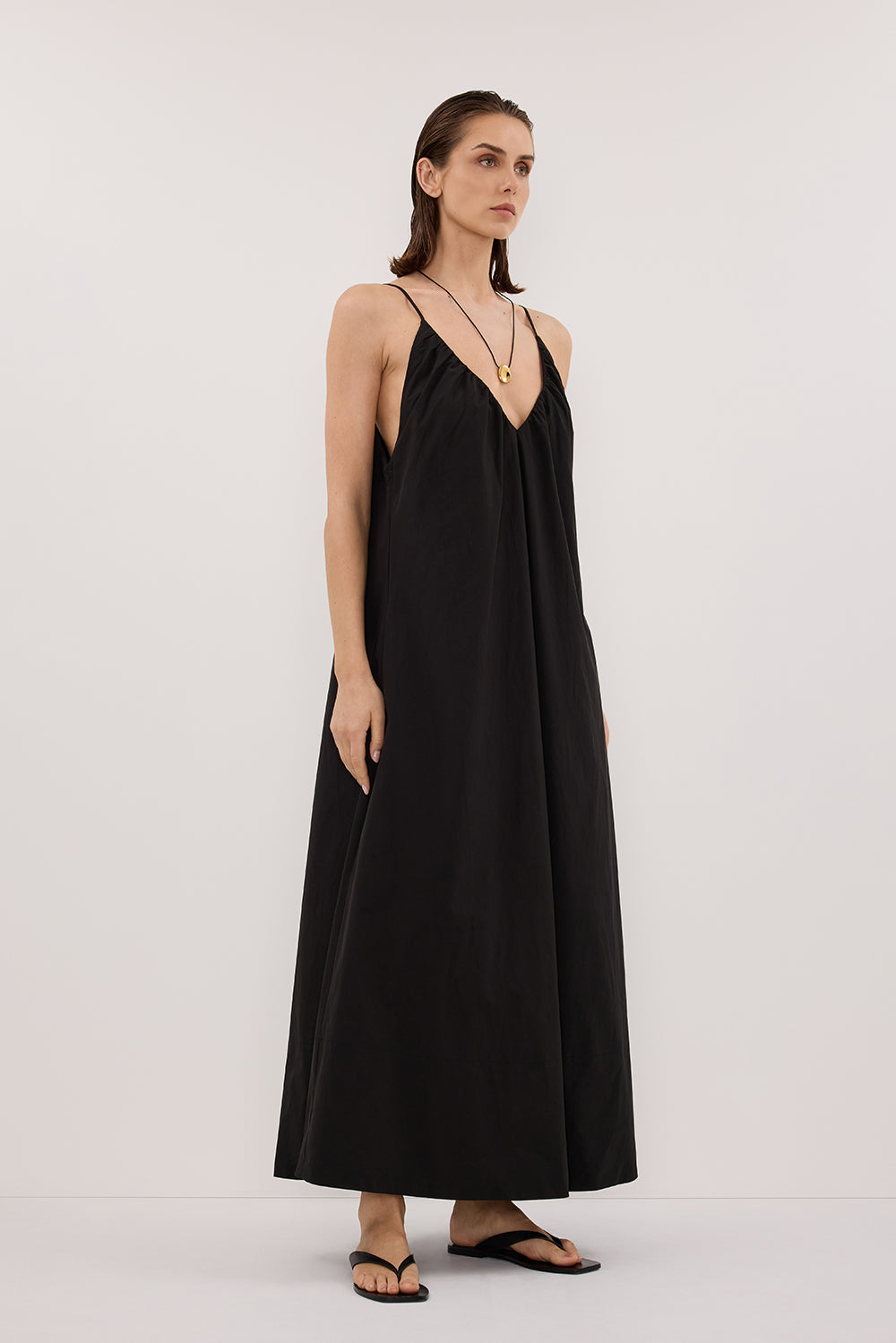 Liana Sleeveless Poplin Tent Midi Dress in Black by Dissh
