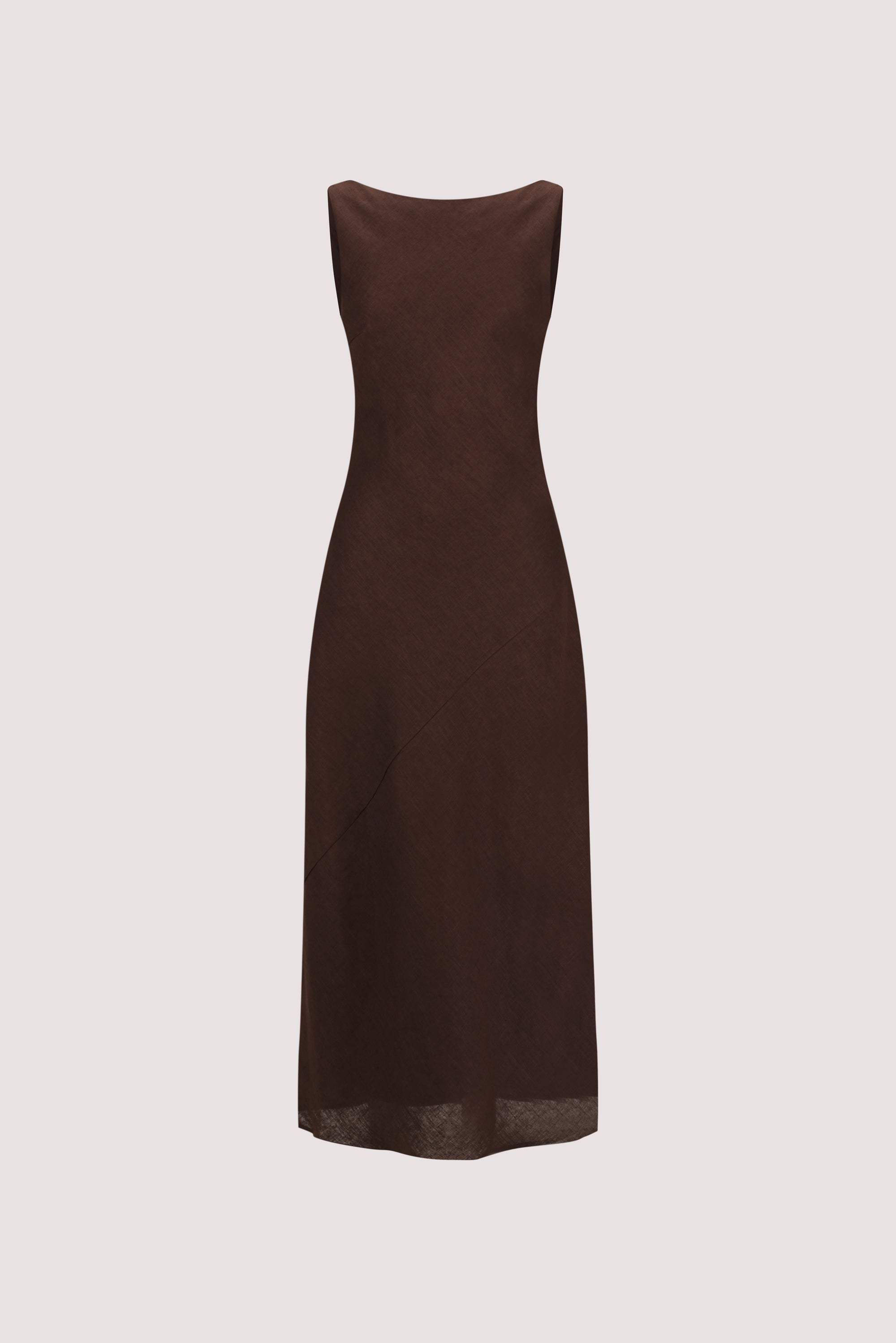 LACY COCOA SLEEVELESS LINEN MIDI DRESS