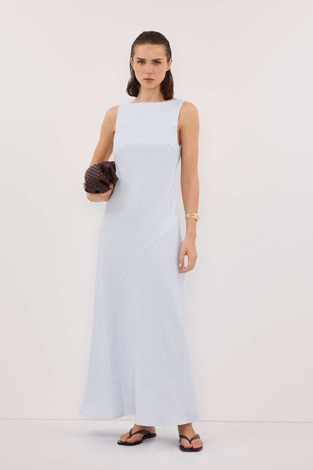 LACY CORNFLOWER SLEEVELESS LINEN MIDI DRESS