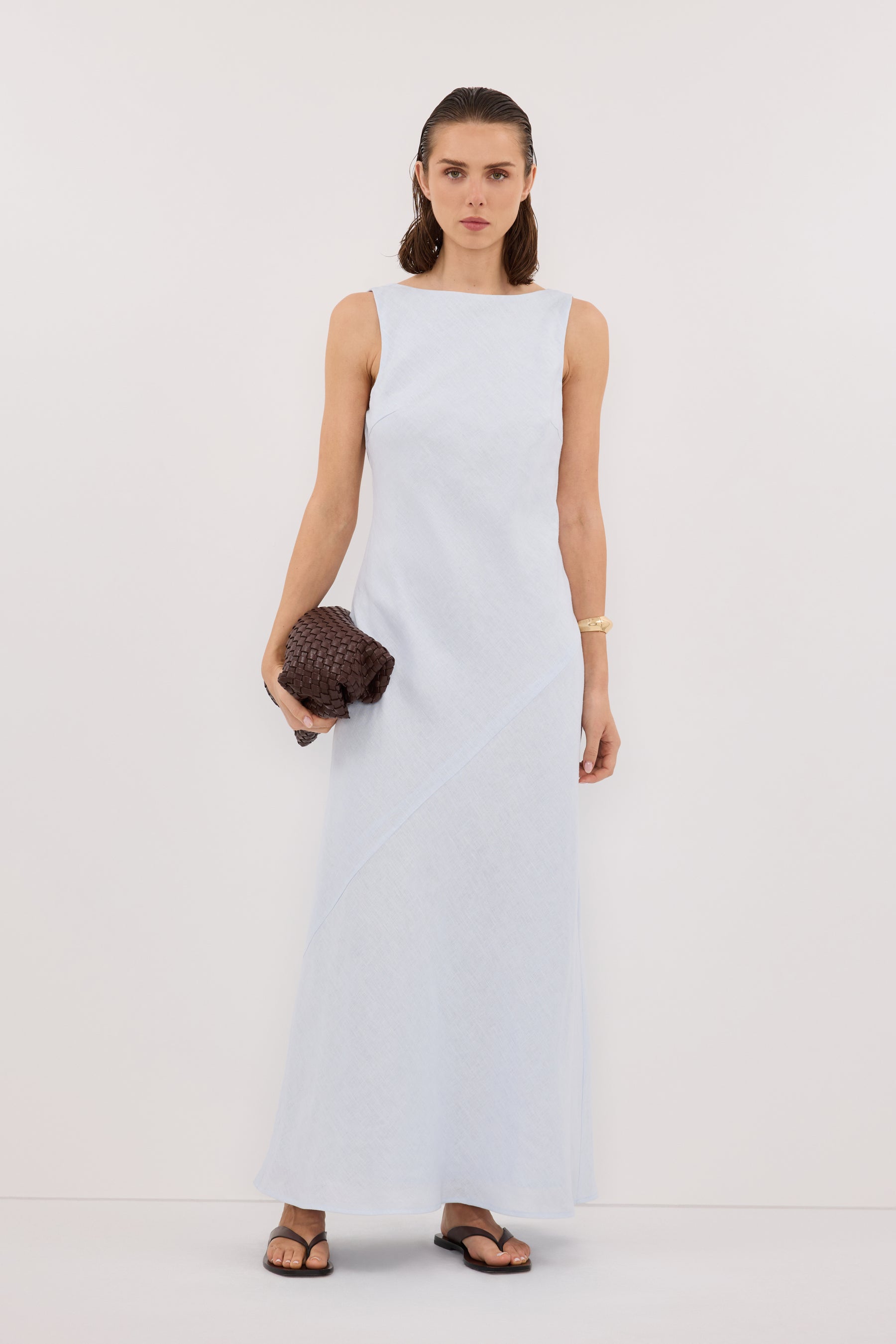 LACY CORNFLOWER LINEN MIDI DRESS – DISSH