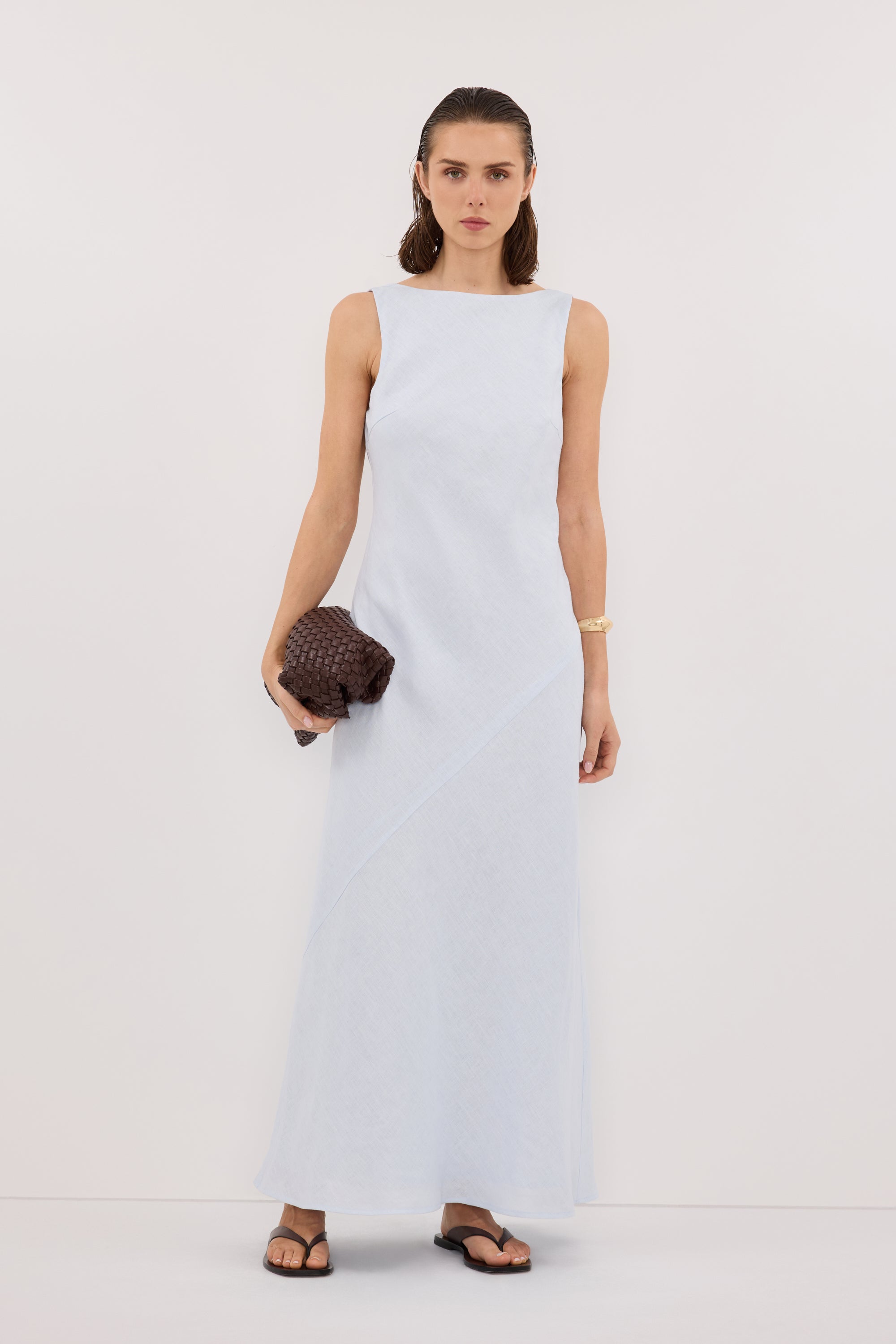 LACY CORNFLOWER LINEN MIDI DRESS – DISSH