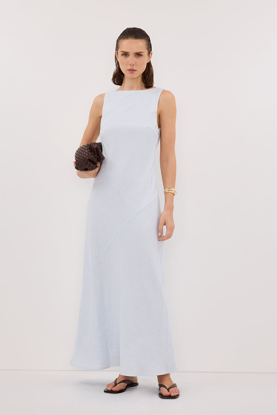 LACY CORNFLOWER SLEEVELESS LINEN MIDI DRESS