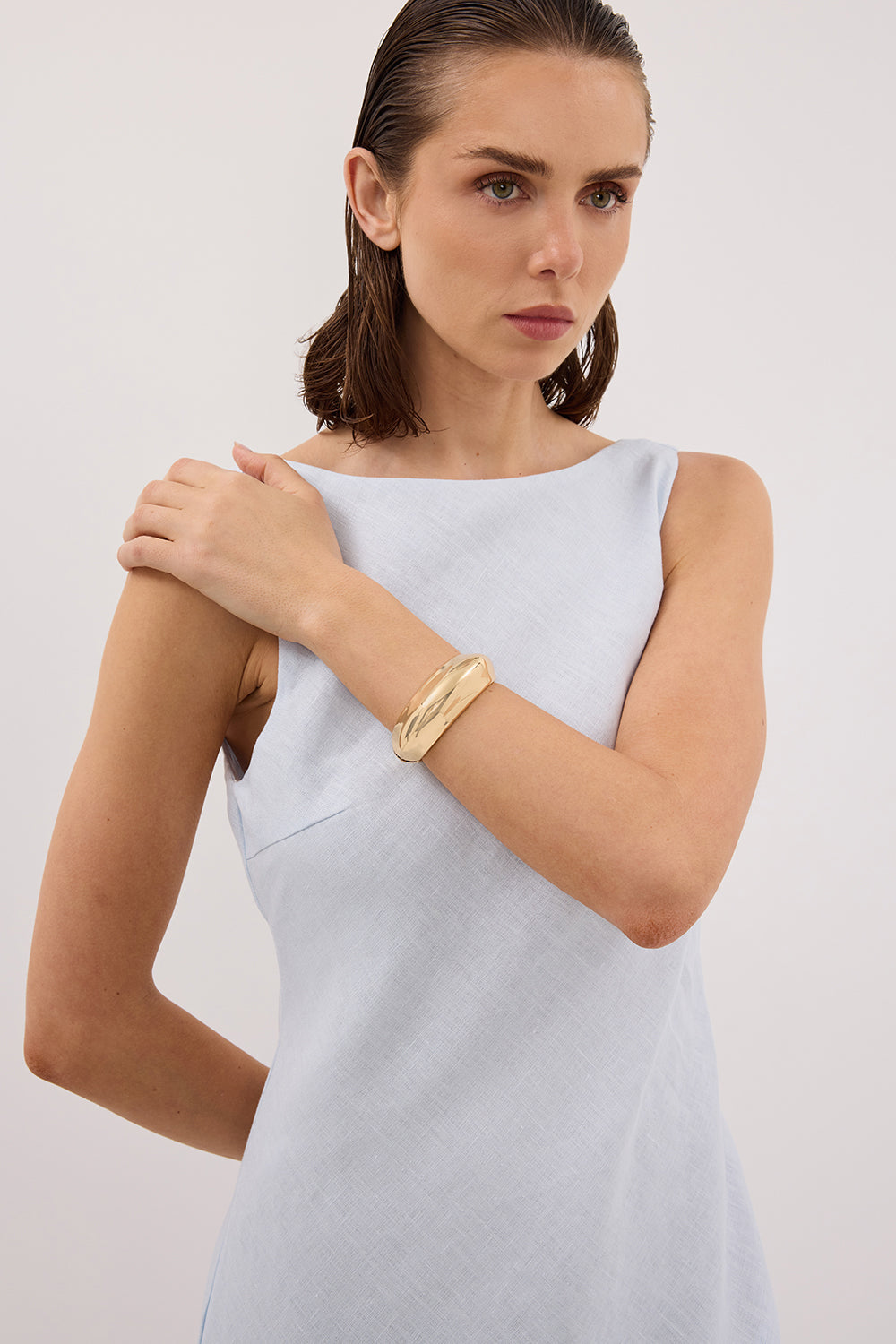 LACY CORNFLOWER SLEEVELESS LINEN MIDI DRESS