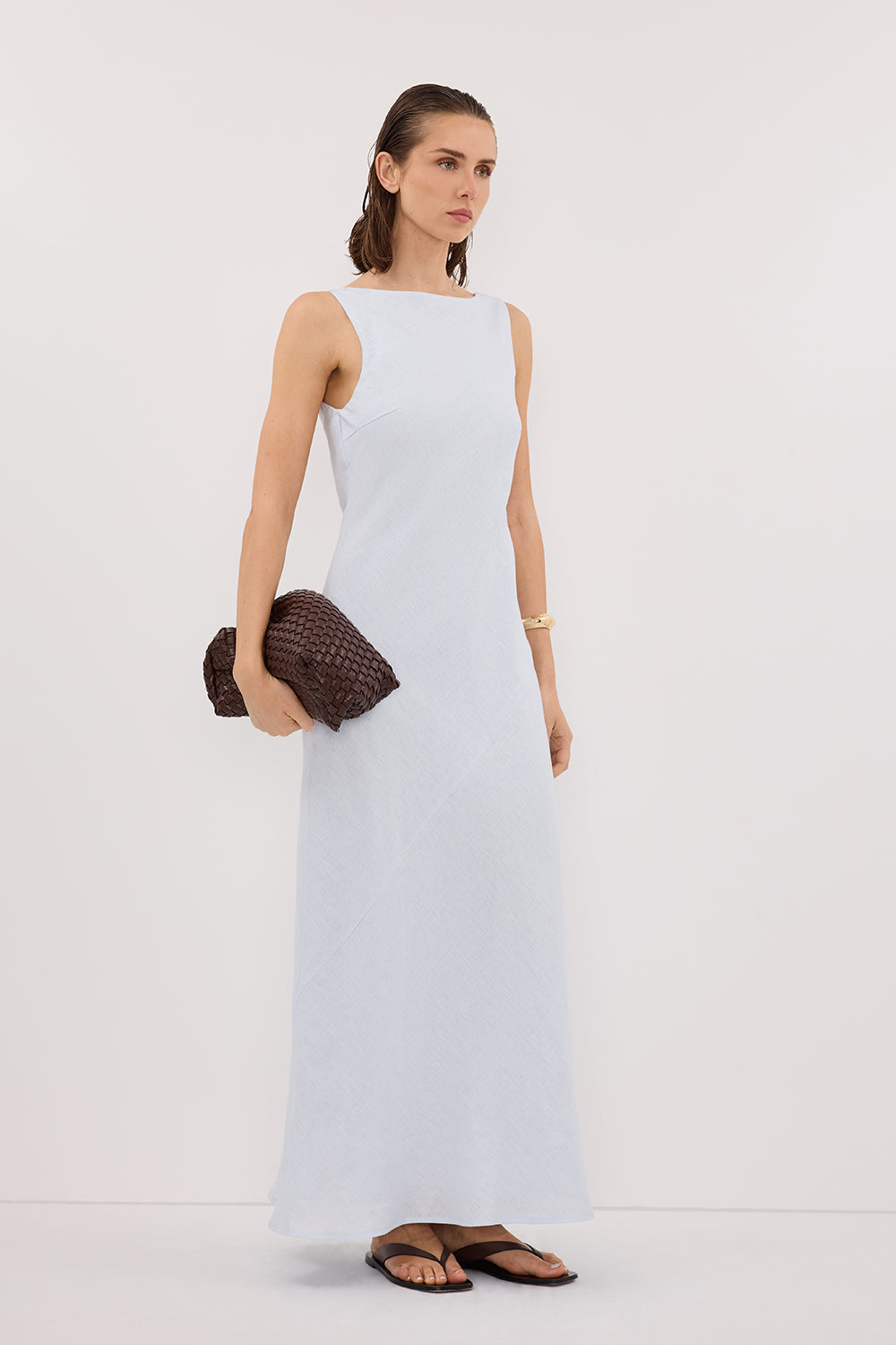 LACY CORNFLOWER SLEEVELESS LINEN MIDI DRESS