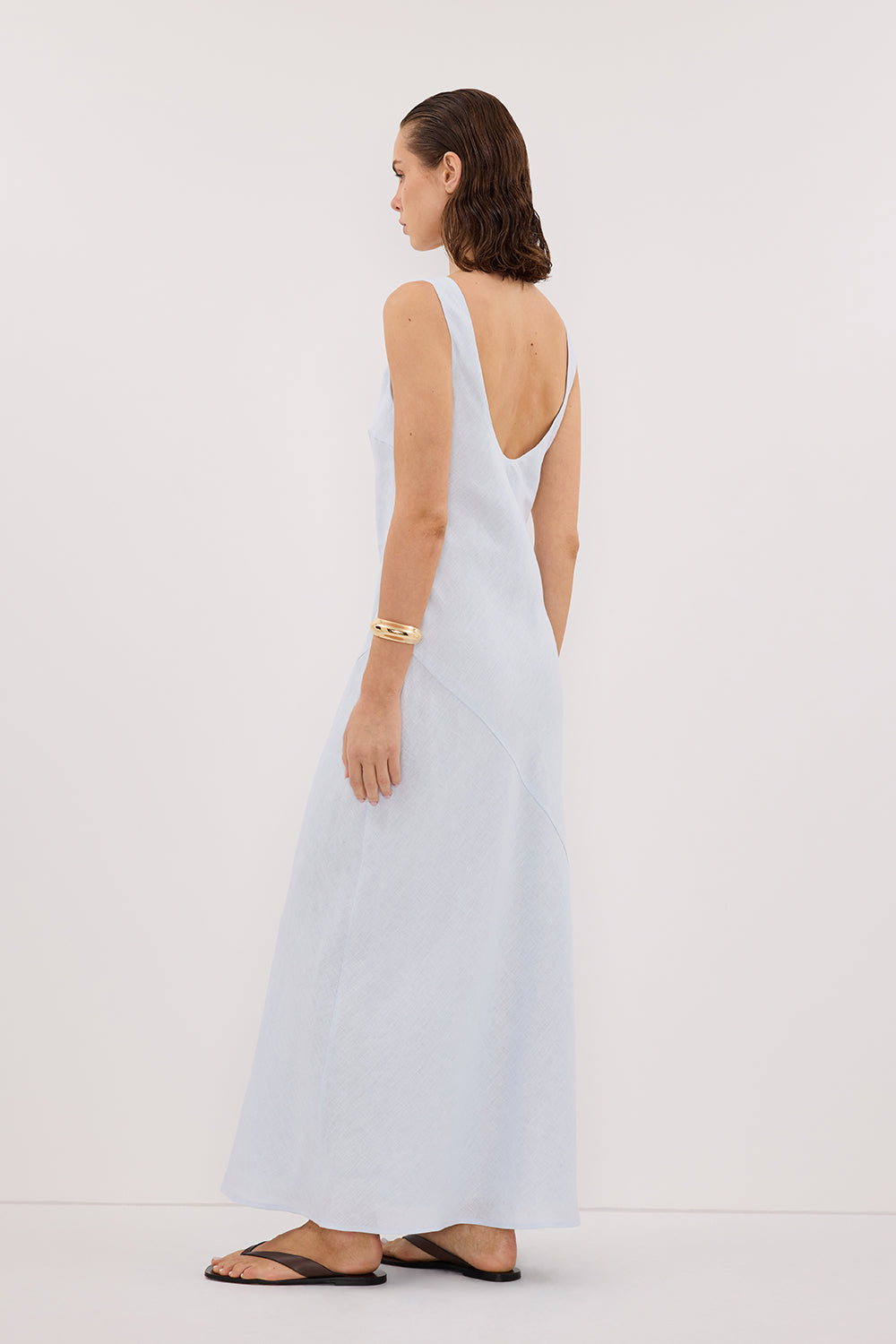 LACY CORNFLOWER SLEEVELESS LINEN MIDI DRESS