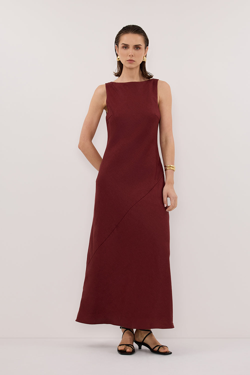 Lacy Sleeveless Linen Midi Dress in Sahara Red By DISSH