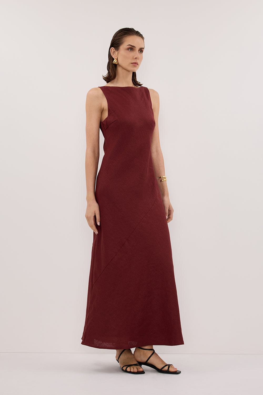 Lacy Sleeveless Linen Midi Dress in Sahara Red By DISSH Lacy Sleeveless Linen Midi Dress in Sahara Red By DISSH