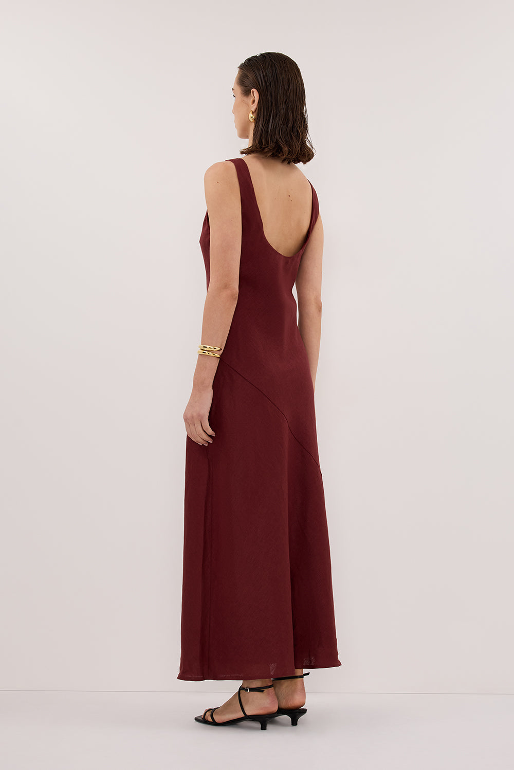 Lacy Sleeveless Linen Midi Dress in Sahara Red By DISSH Lacy Sleeveless Linen Midi Dress in Sahara Red By DISSH