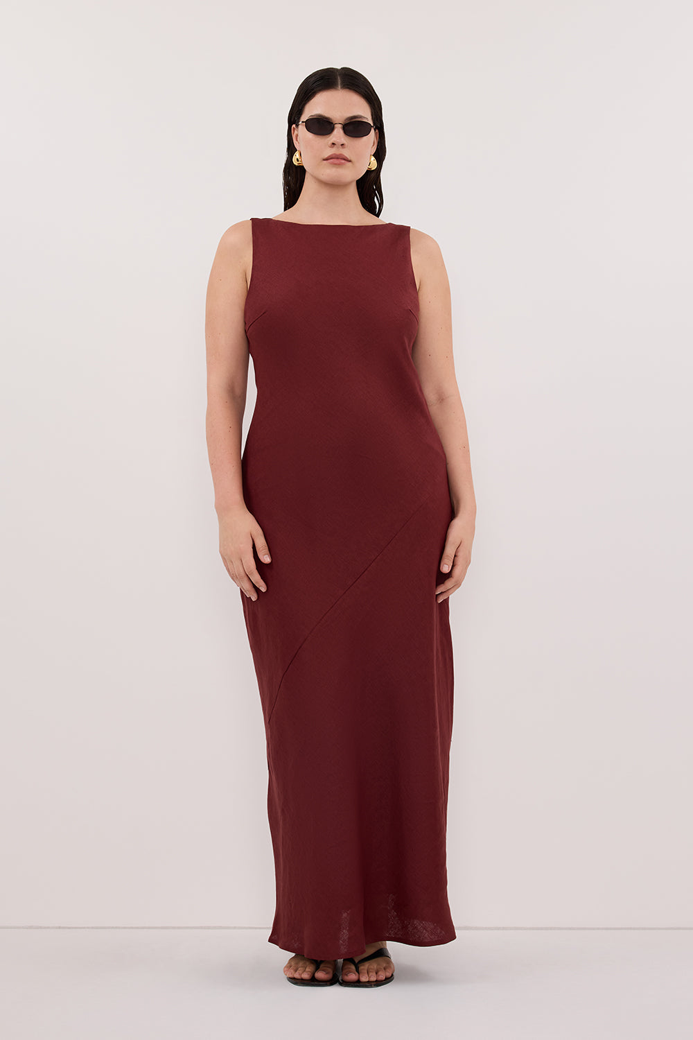 Lacy Sleeveless Linen Midi Dress in Sahara Red By DISSH Lacy Sleeveless Linen Midi Dress in Sahara Red By DISSH
