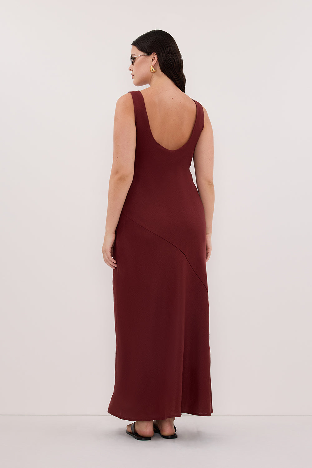 Lacy Sleeveless Linen Midi Dress in Sahara Red By DISSH