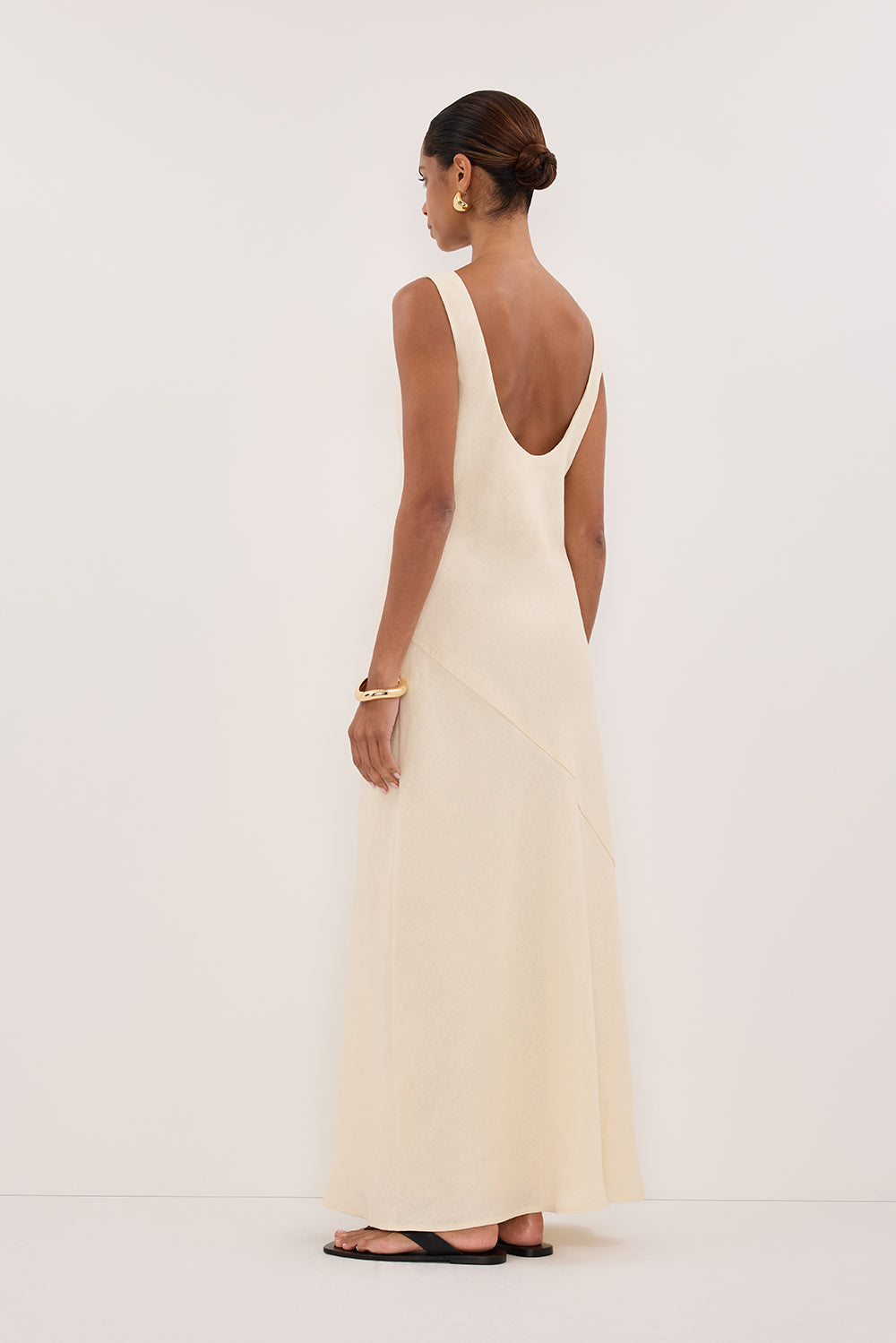LACY STRAW SLEEVELESS LINEN MIDI DRESS