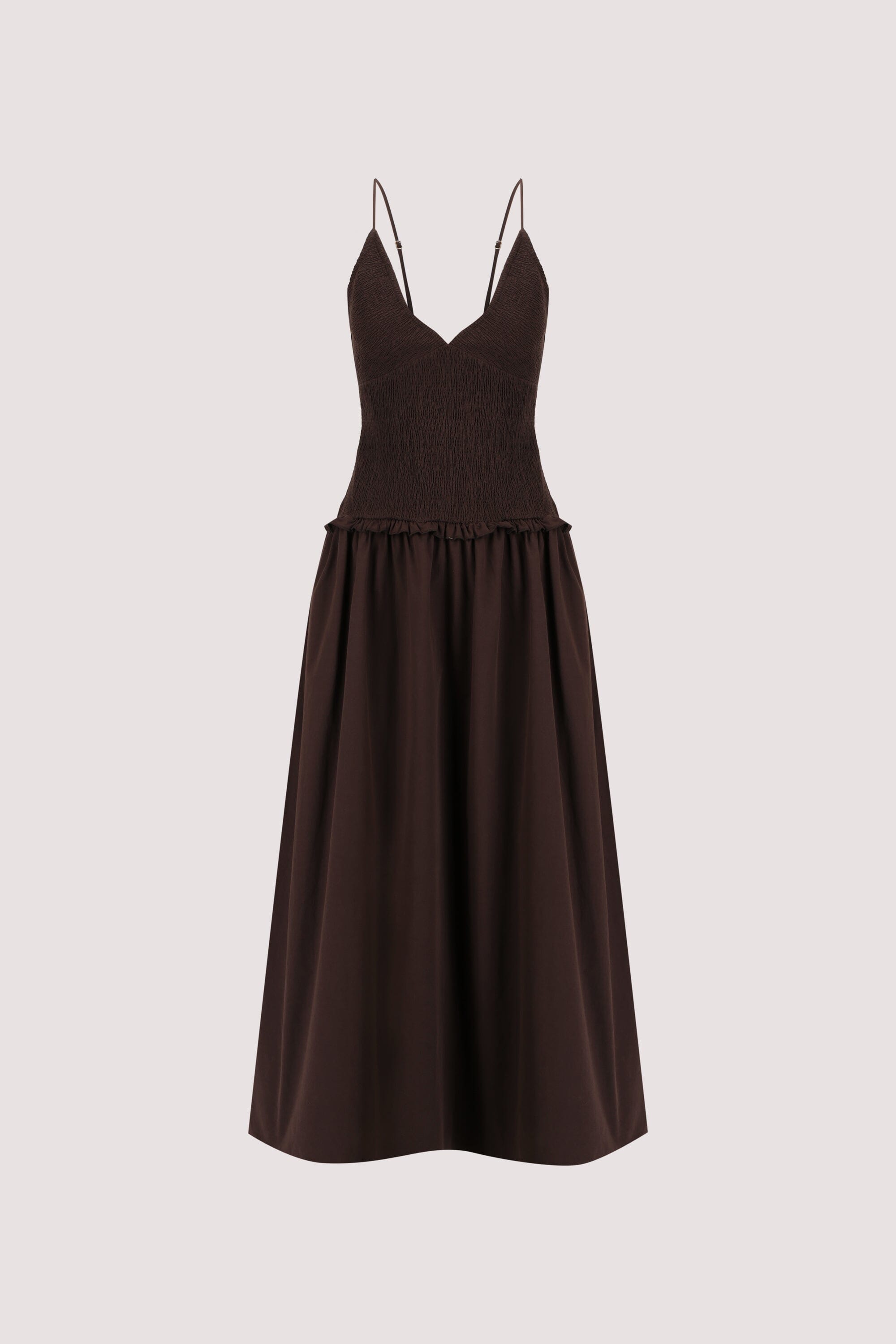 RAMONA BURNT CHOC SLEEVELESS COTTON MIDI DRESS