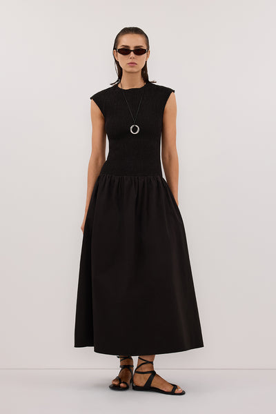 Stas wearing RUBI BLACK COTTON MIDI DRESS