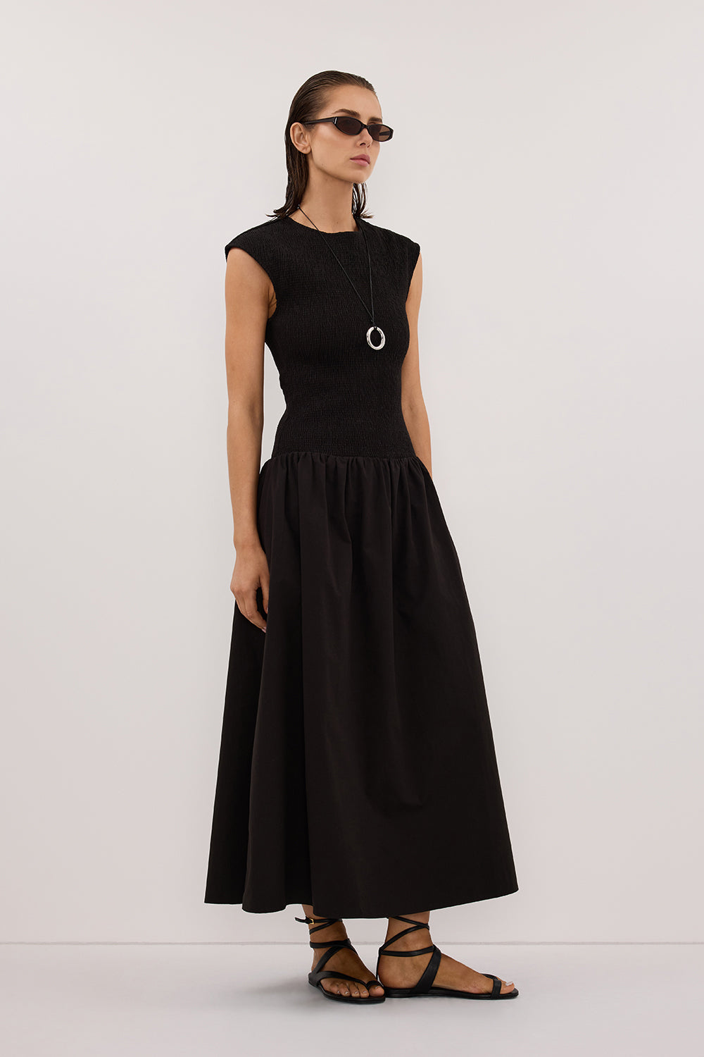 RUBI BLACK COTTON MIDI DRESS – DISSH
