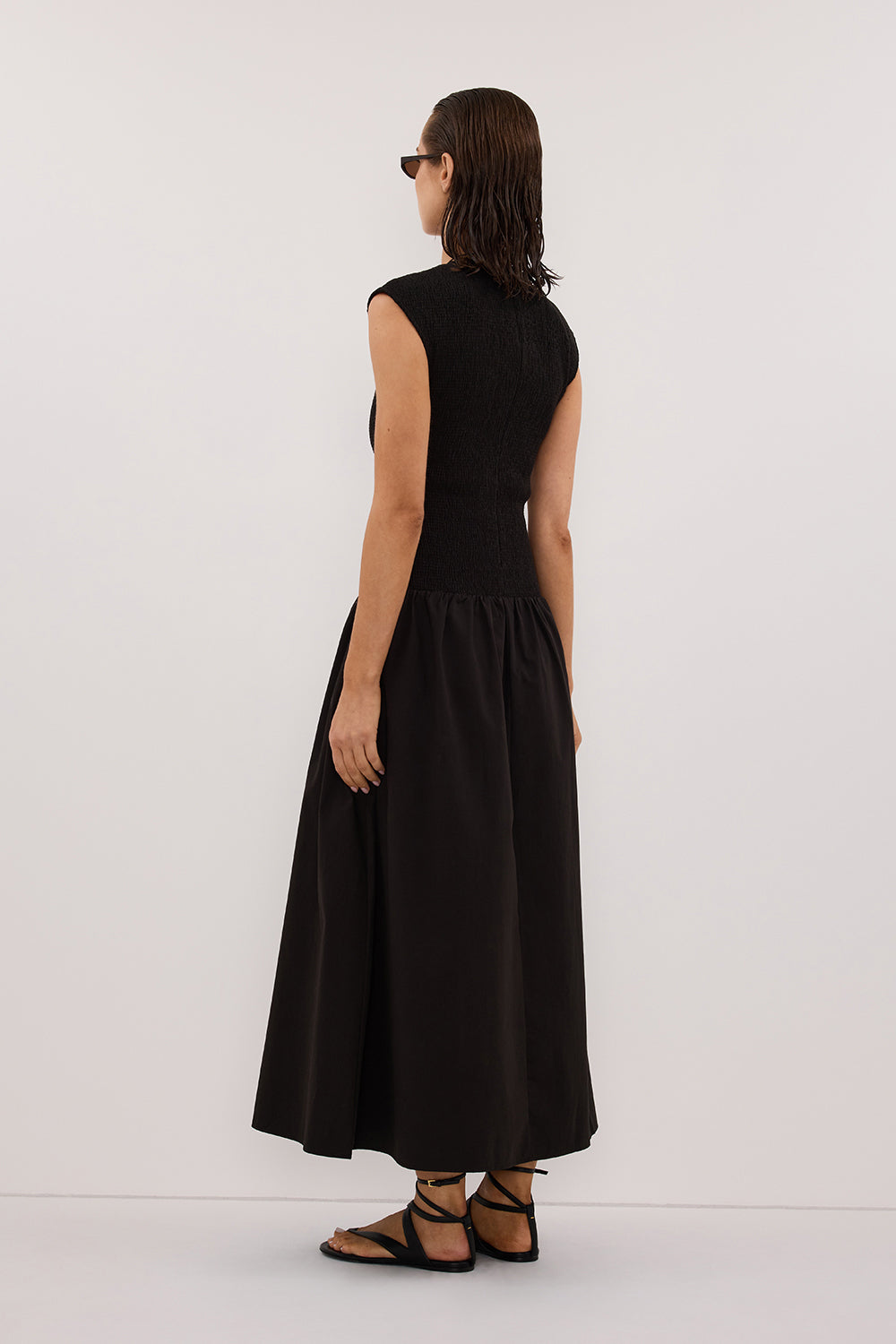 RUBI BLACK COTTON MIDI DRESS – DISSH