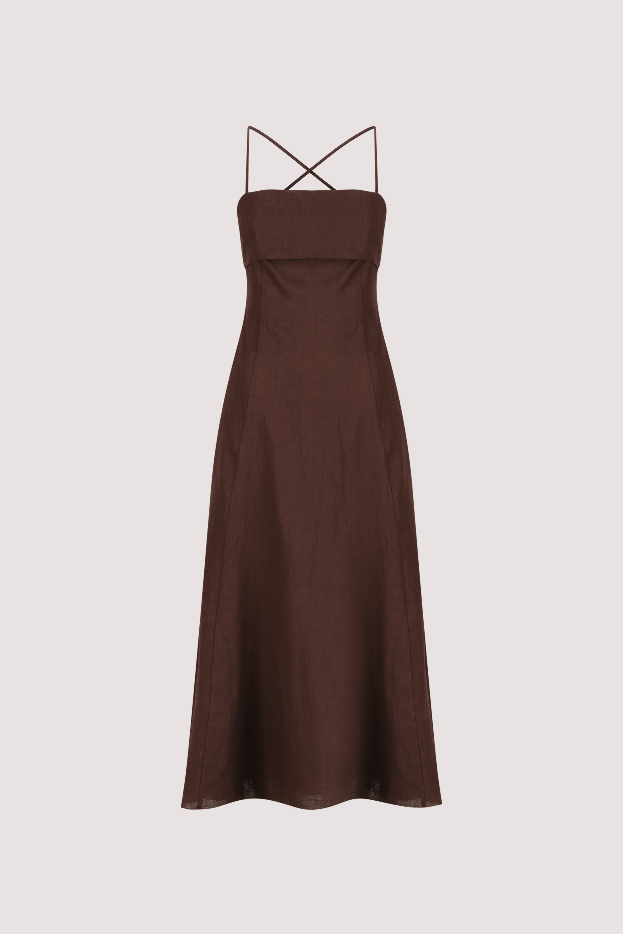 DANIELLA COCOA LINEN TIE BACK MIDI DRESS