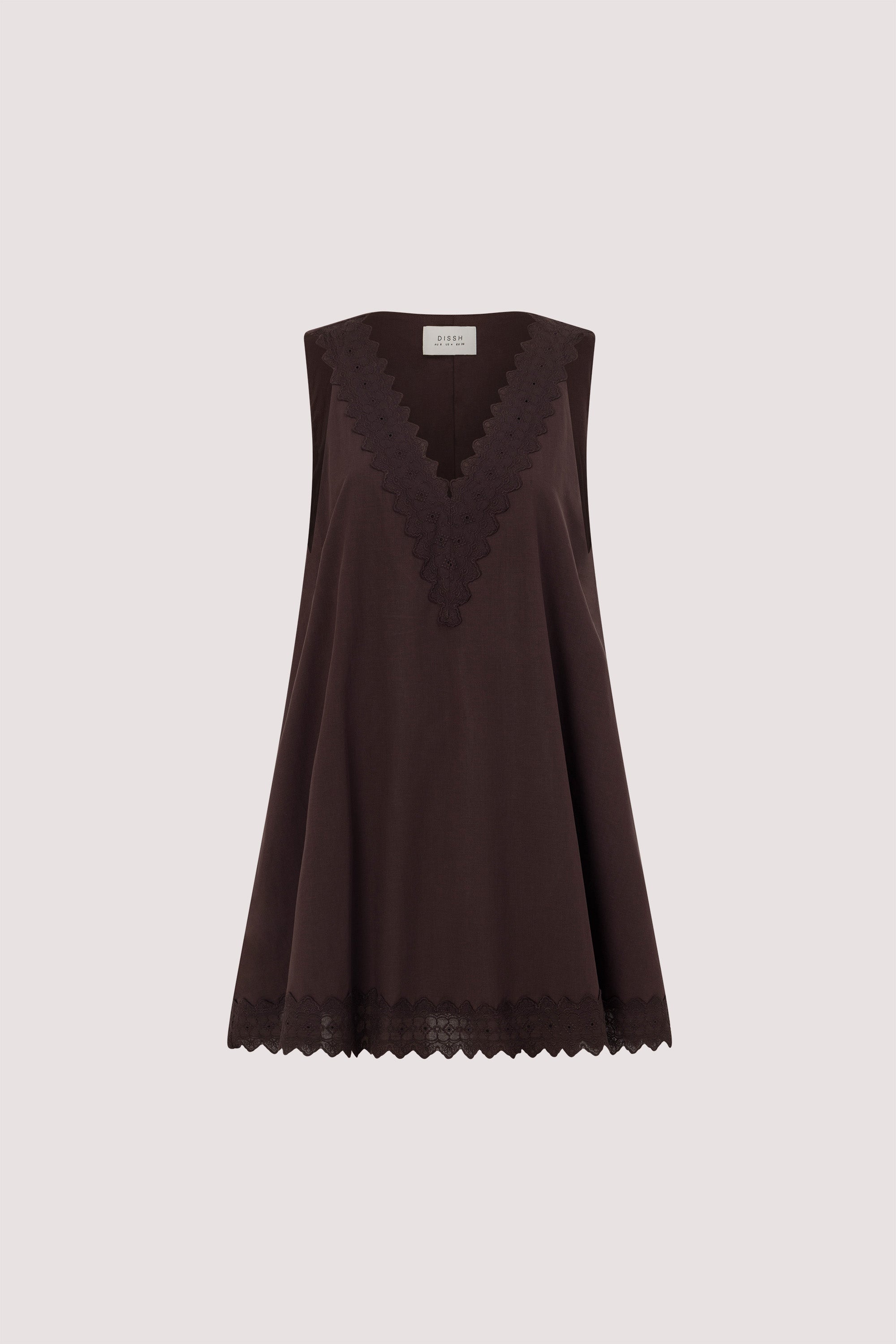 ANNABEL BURNT CHOC SLEEVELESS V NECK MINI DRESS
