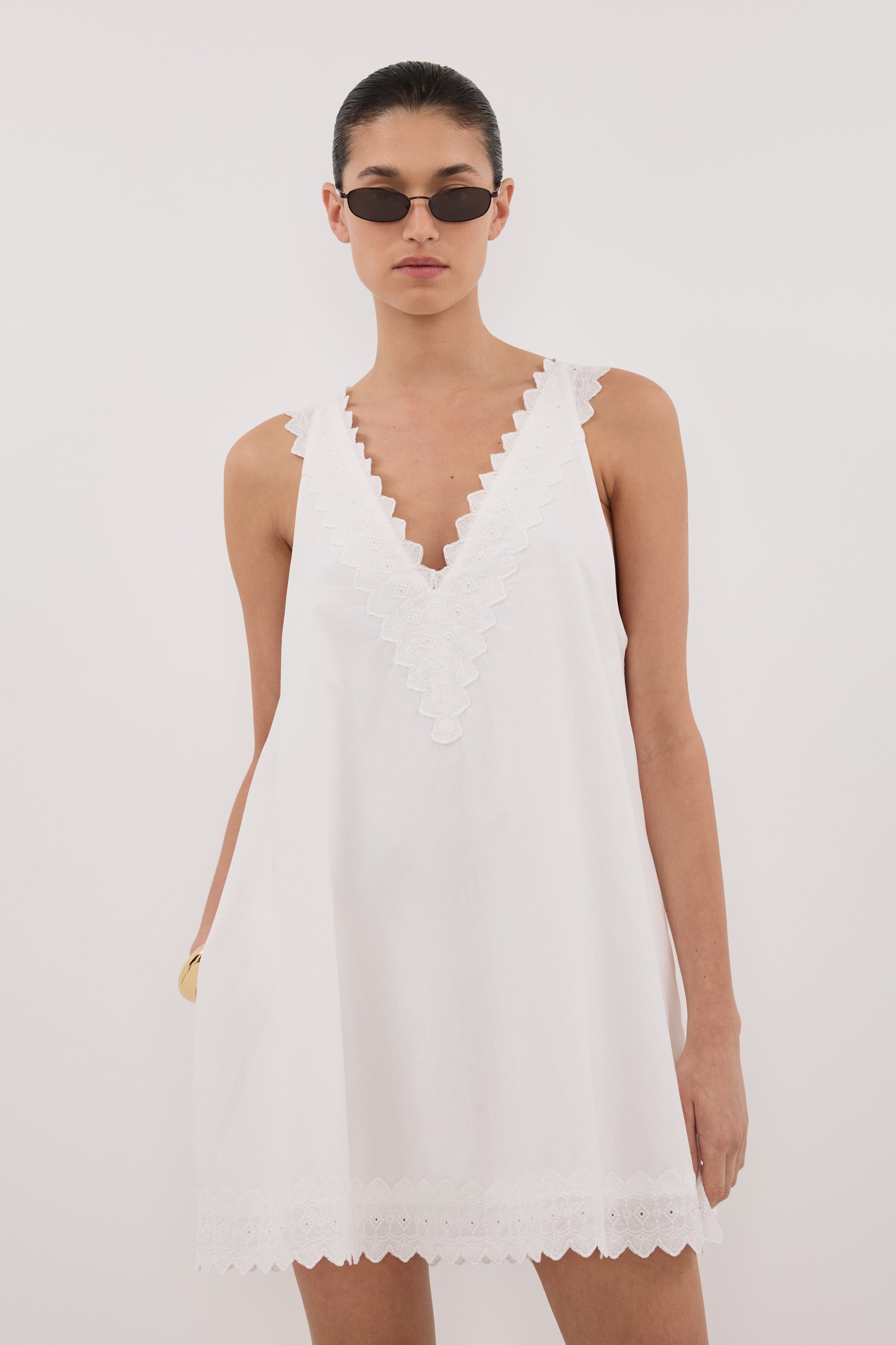 Annabel Sleeveless V Neck Mini Dress in White By DISSH