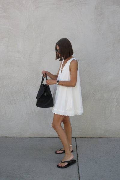 dissh white drop waist dress Cara Sleeveless Cotton Midi Dress in White By DISSH