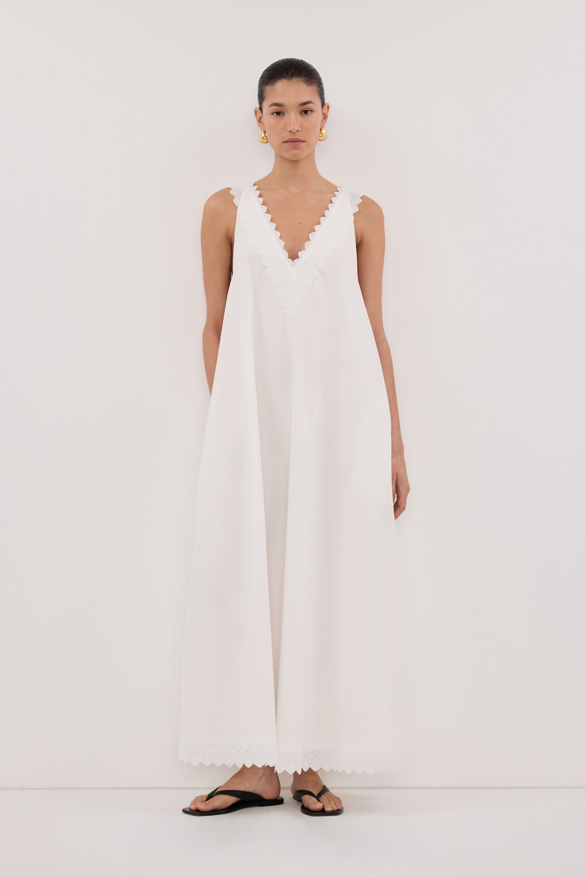 amma sculpt v neck midi dress Annabel Sleeveless V Neck Midi Dress in White By DISSH