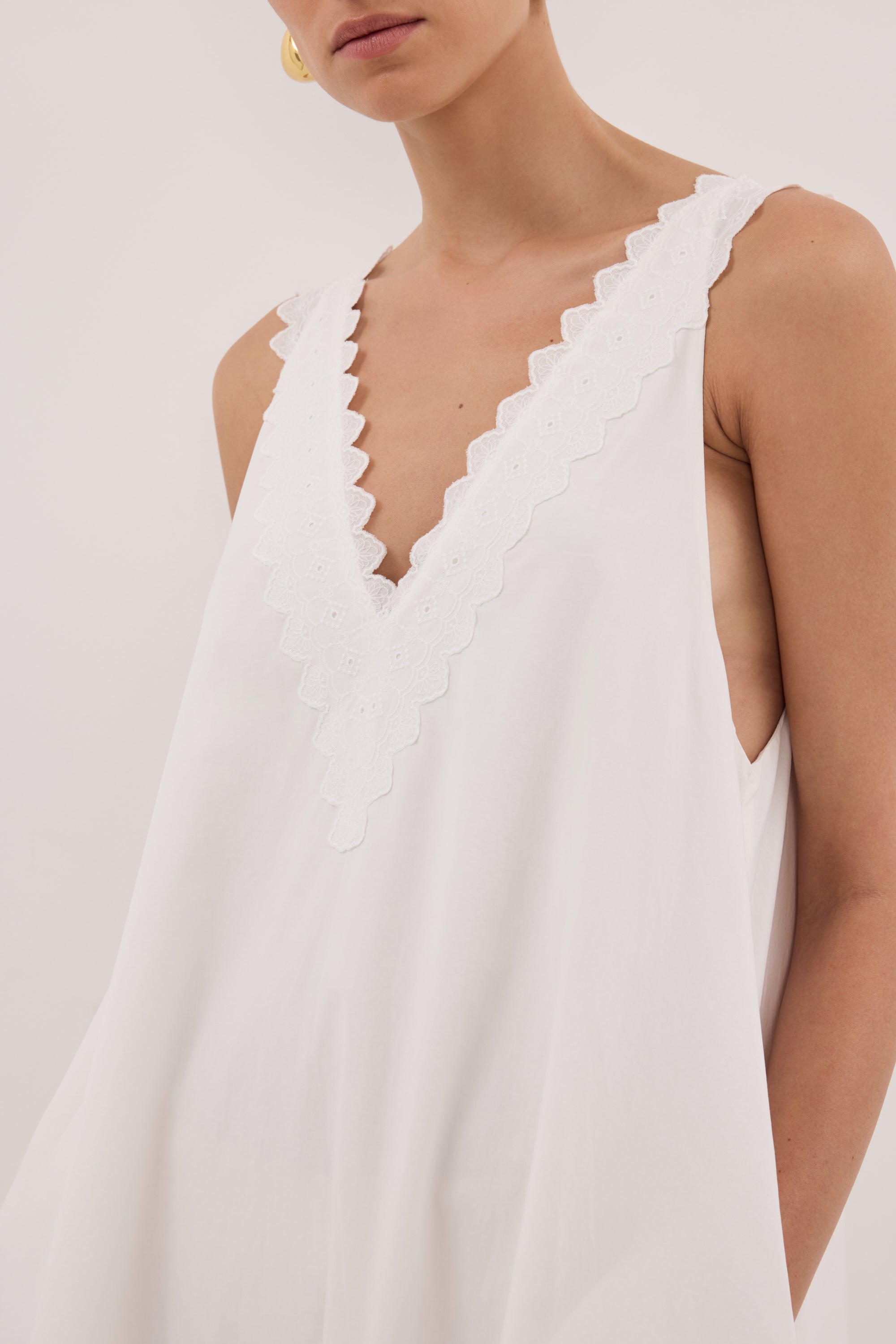 Annabel Sleeveless V Neck Midi Dress in White by Dissh