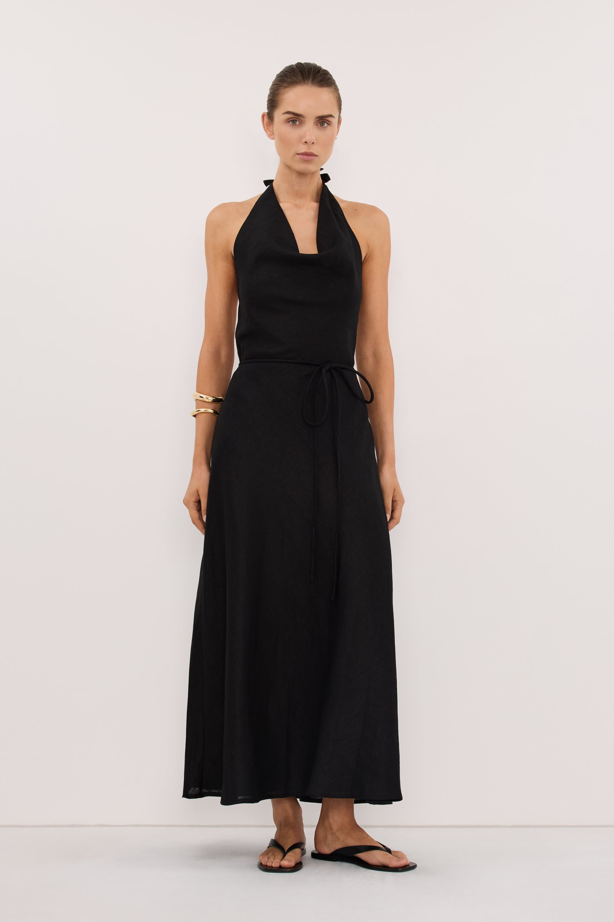 HAYLEE BLACK LINEN COWL MIDI DRESS DISSH HAYLEE BLACK LINEN COWL MIDI DRESS DISSH