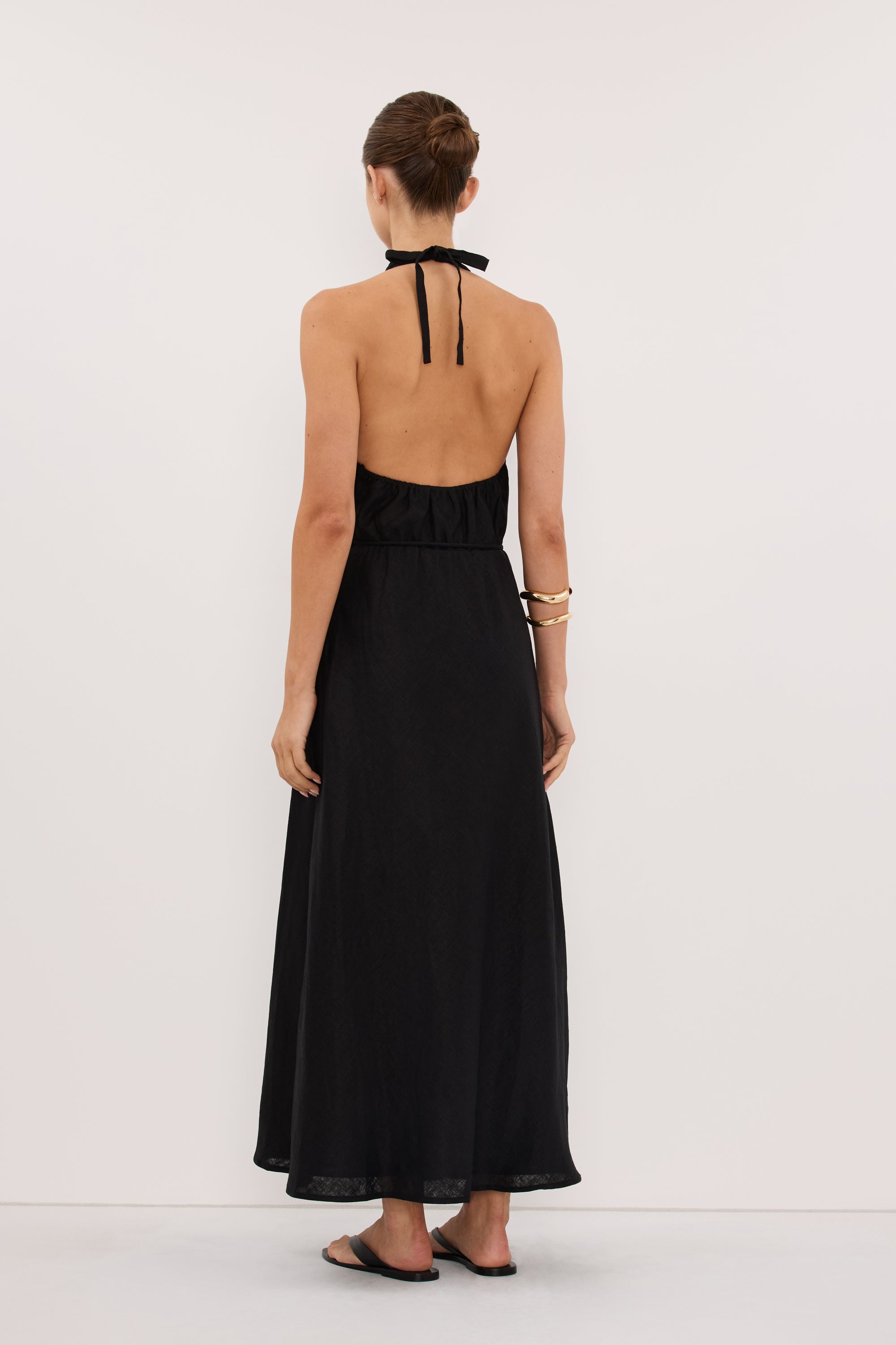 sachin and babi light blue dress Marbella. Halter-Neck Linen Midi Dress – Bali Lane