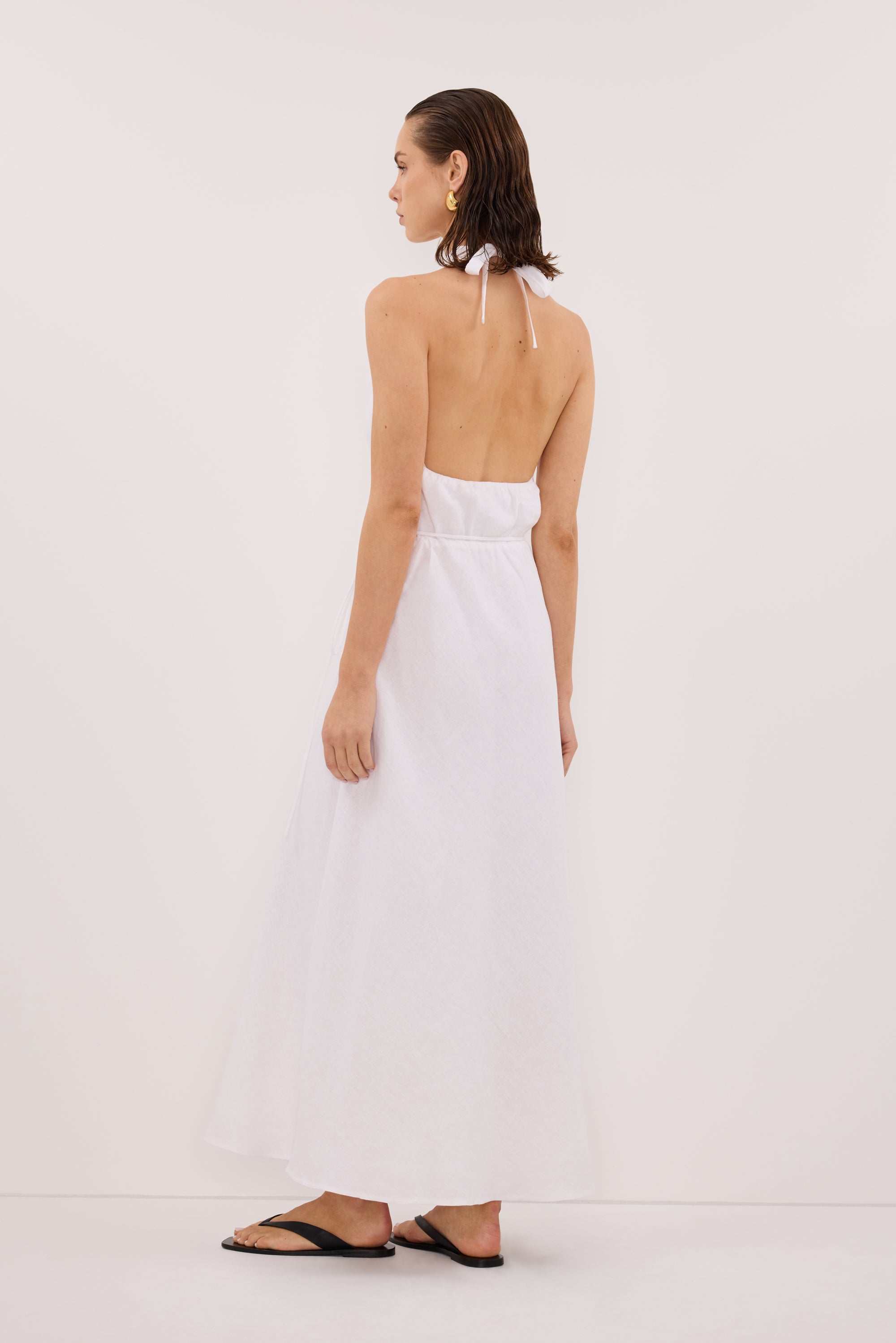 Haylee Sleeveless Linen Cowl Midi Dress in White by Dissh Haylee Sleeveless Linen Cowl Midi Dress in White by Dissh