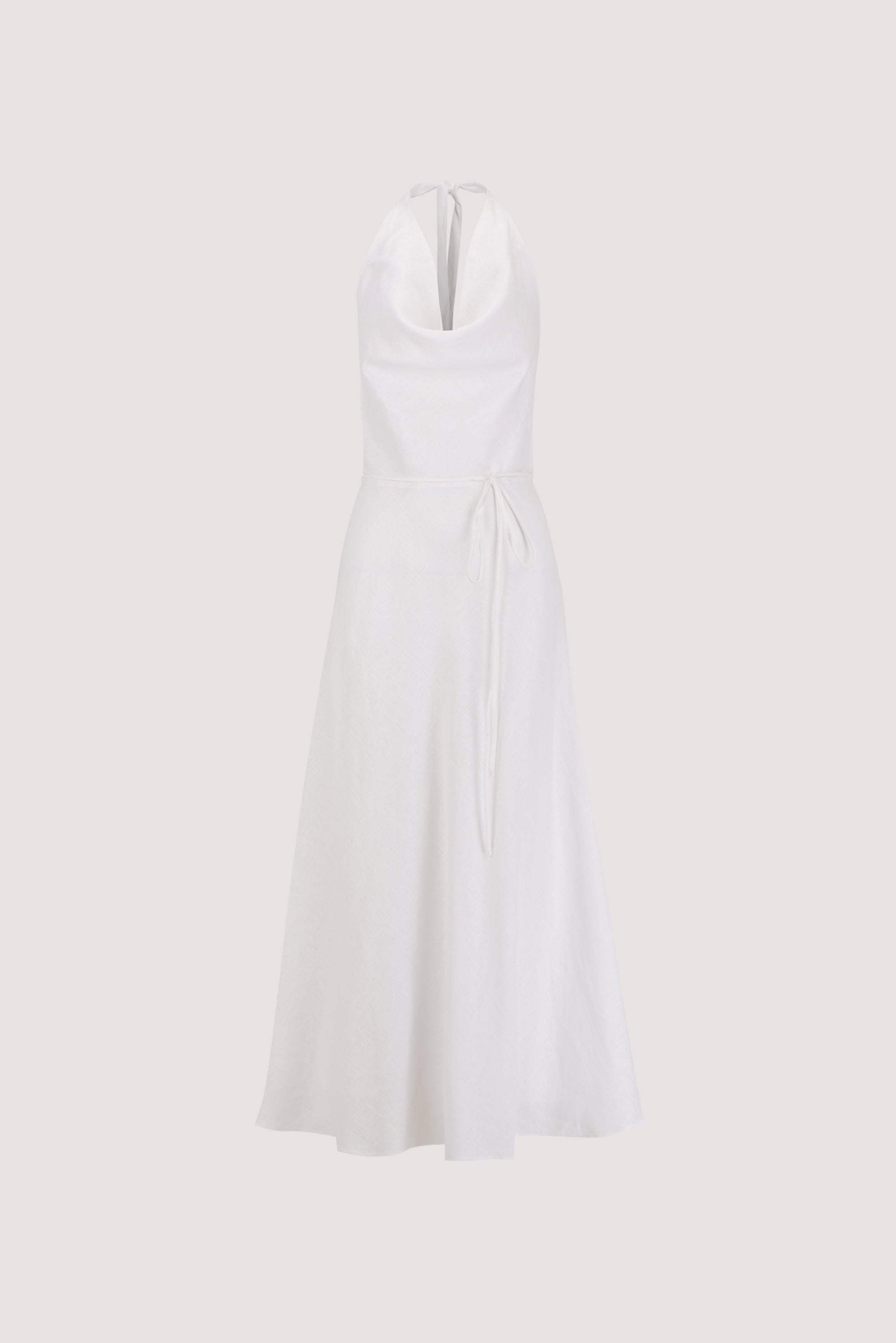 Haylee Sleeveless Linen Cowl Midi Dress in White By DISSH Haylee Sleeveless Linen Cowl Midi Dress in White By DISSH