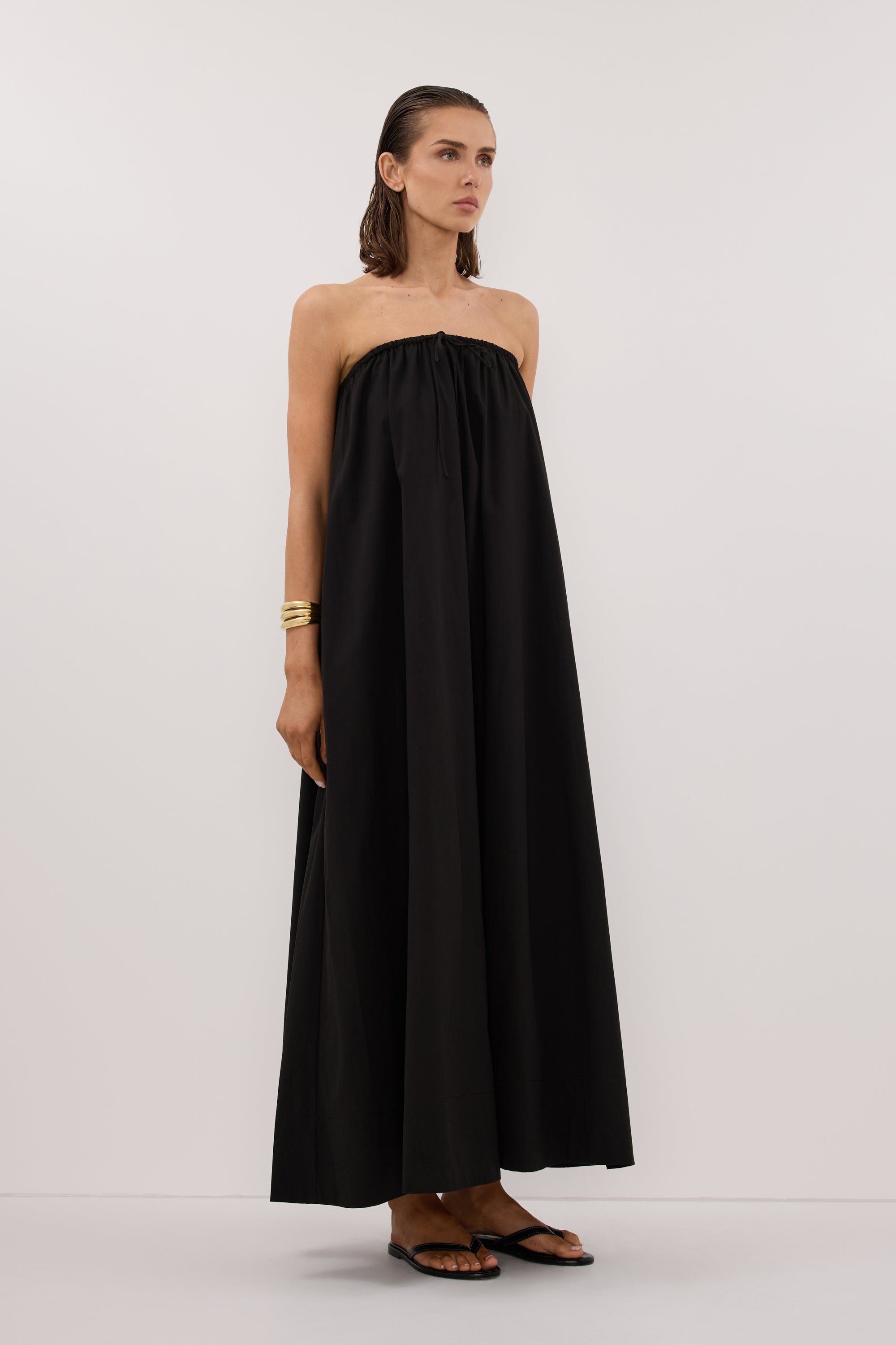 Sommer Strapless Poplin Midi Dress in Black By DISSH Sommer Strapless Poplin Midi Dress in Black By DISSH