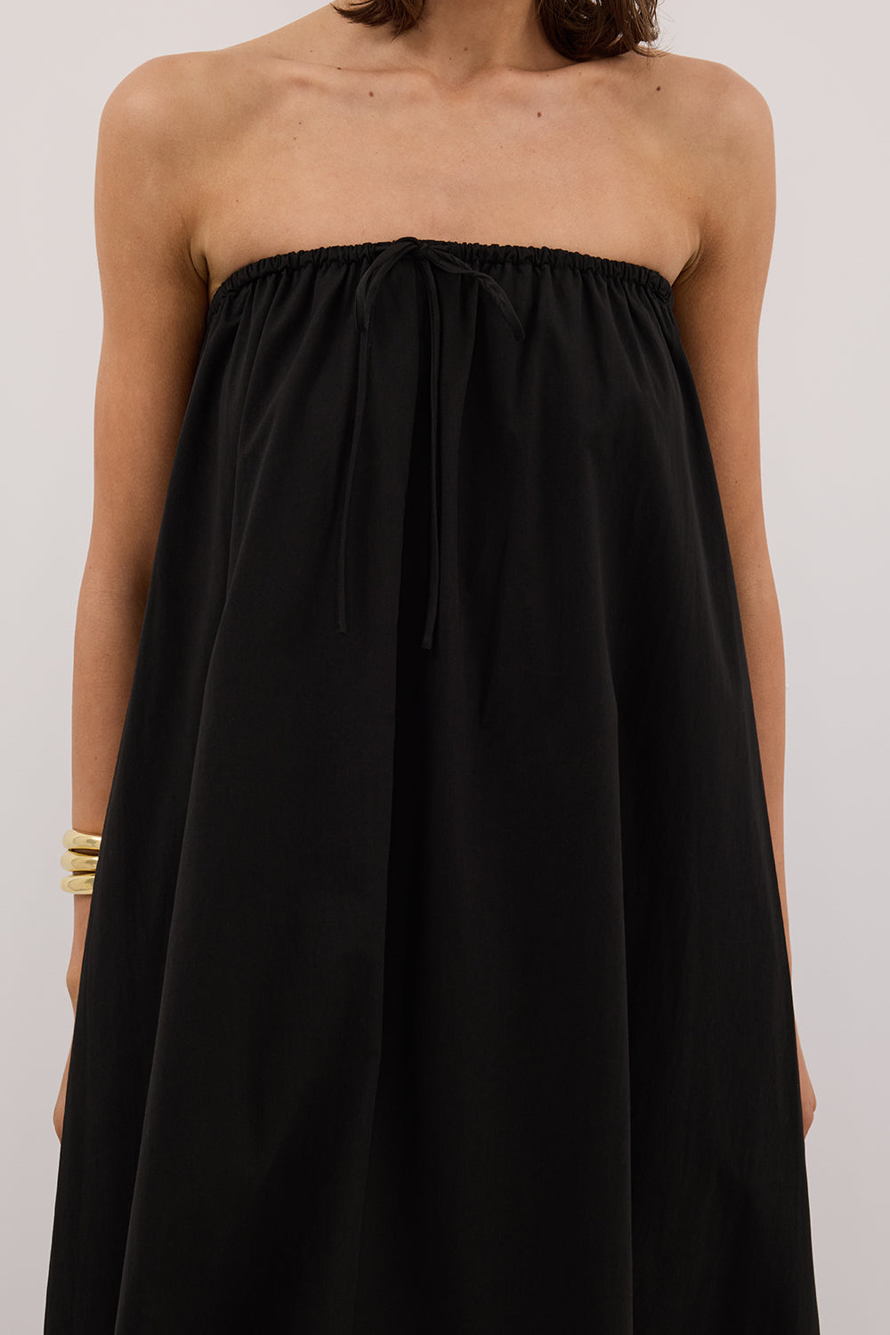 SOMMER BLACK STRAPLESS POPLIN MIDI DRESS