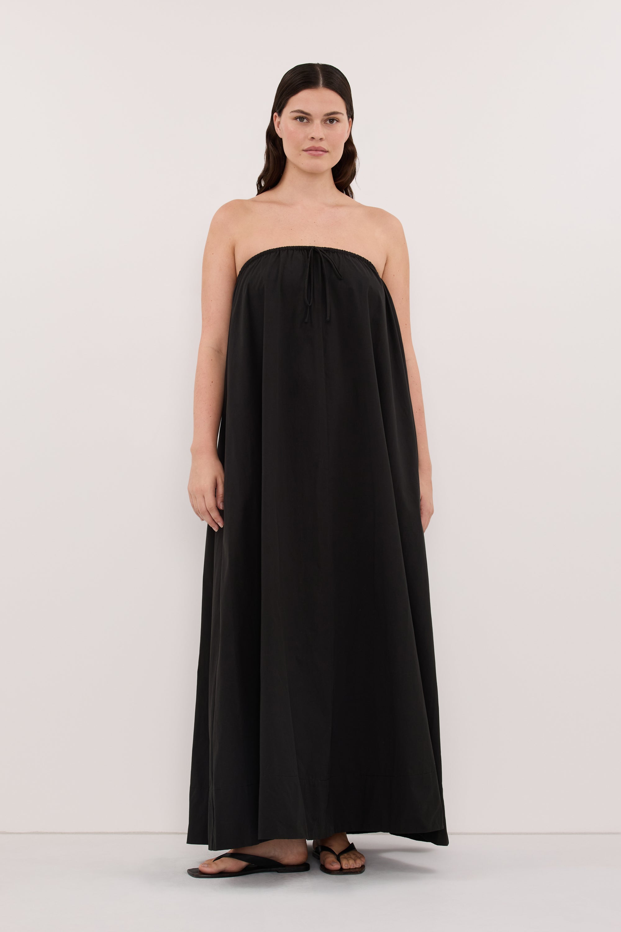 knee length dresses for ladies SOMMER BLACK STRAPLESS POPLIN DRESS – DISSH