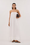 SOMMER WHITE STRAPLESS POPLIN MIDI DRESS