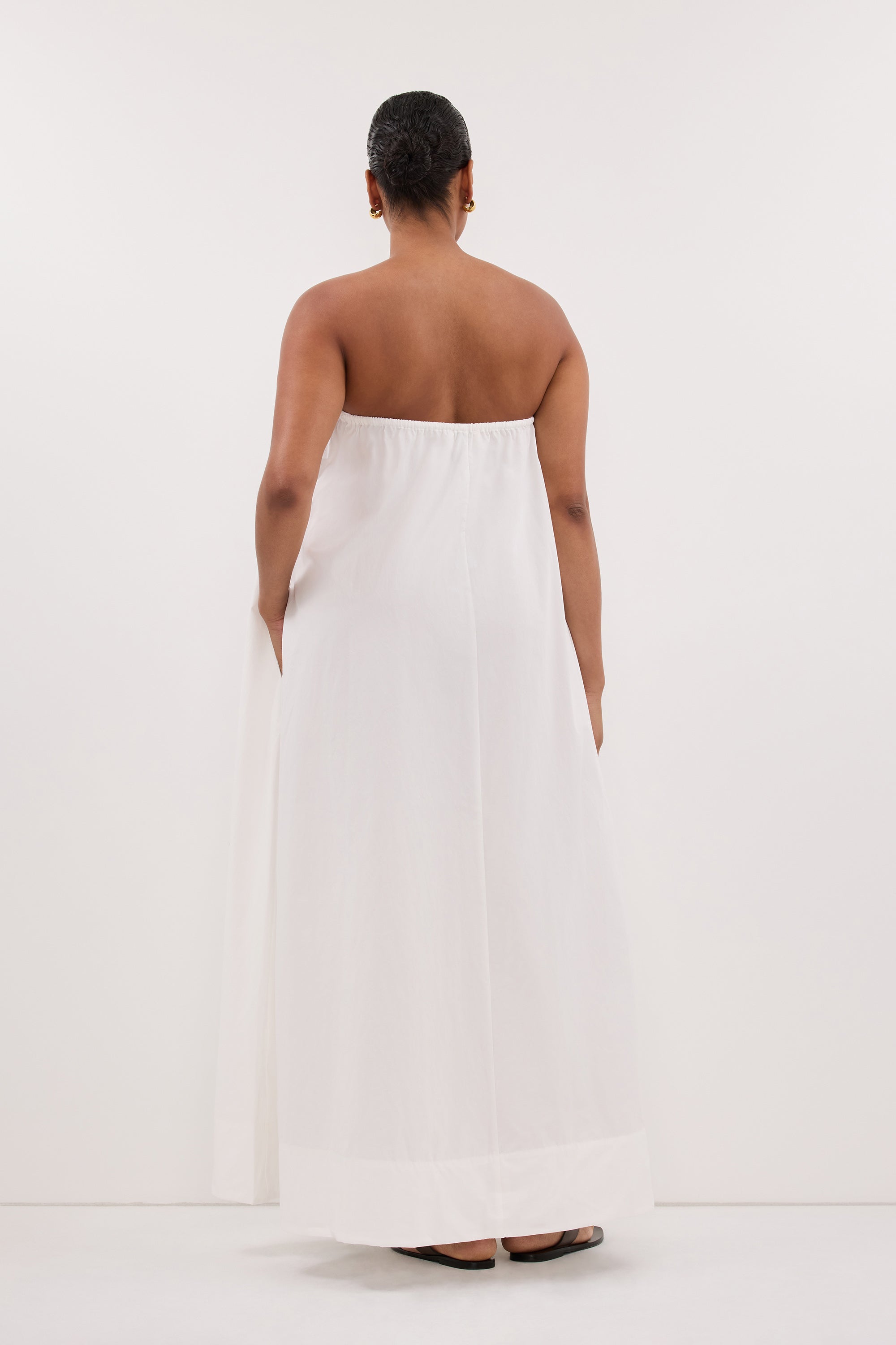 knee length dresses for ladies SOMMER WHITE STRAPLESS POPLIN DRESS – DISSH