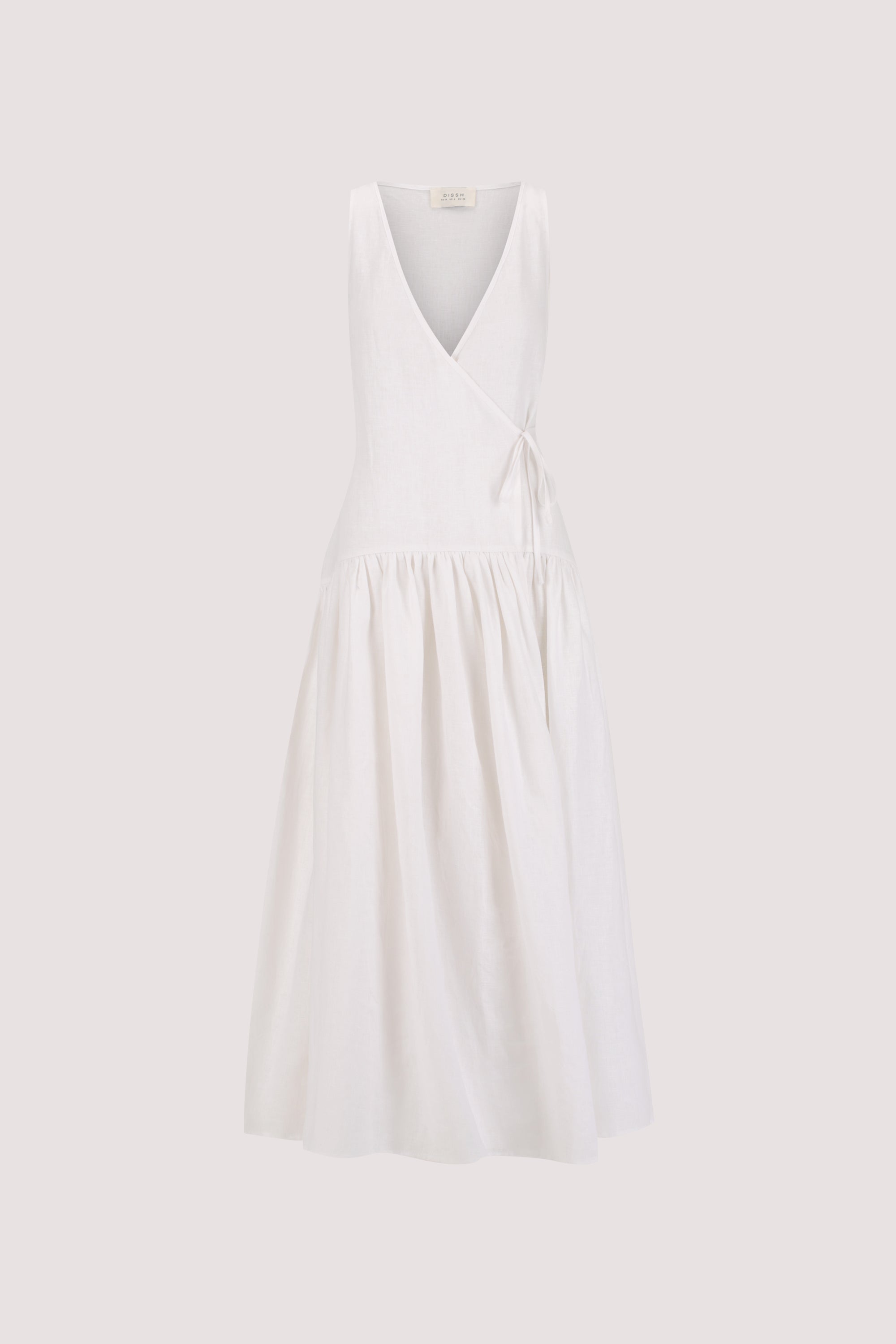 Ilio Sleeveless Linen Wrap Midi Dress in White by Dissh