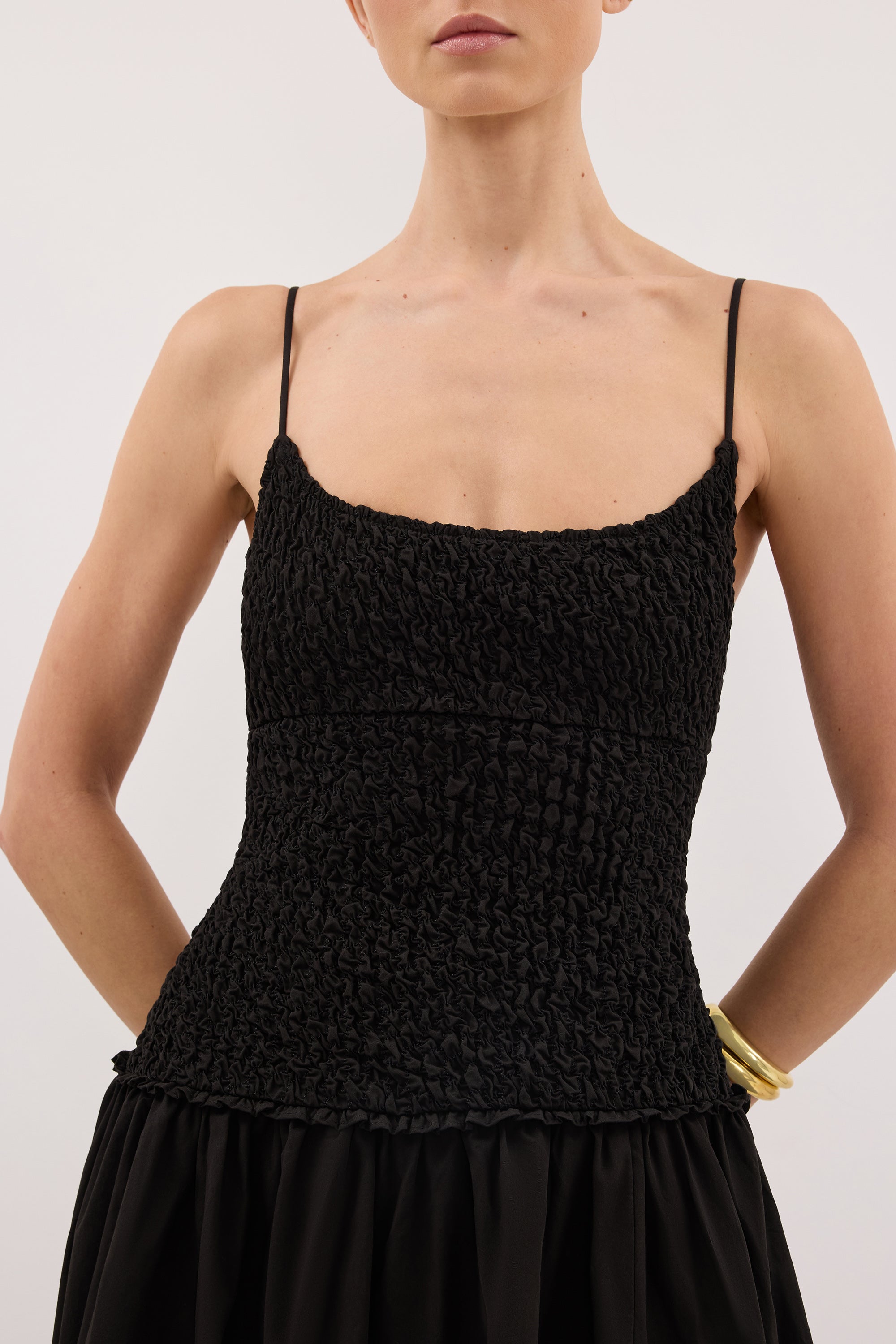 IZAIAH BLACK COTTON MIDI DRESS