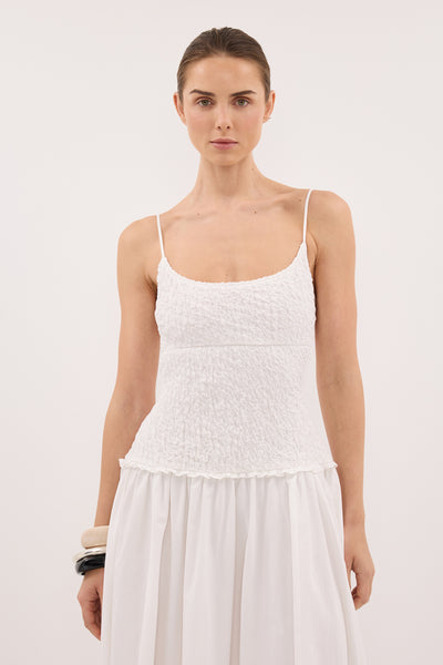 Stas wearing IZAIAH WHITE COTTON MIDI DRESS