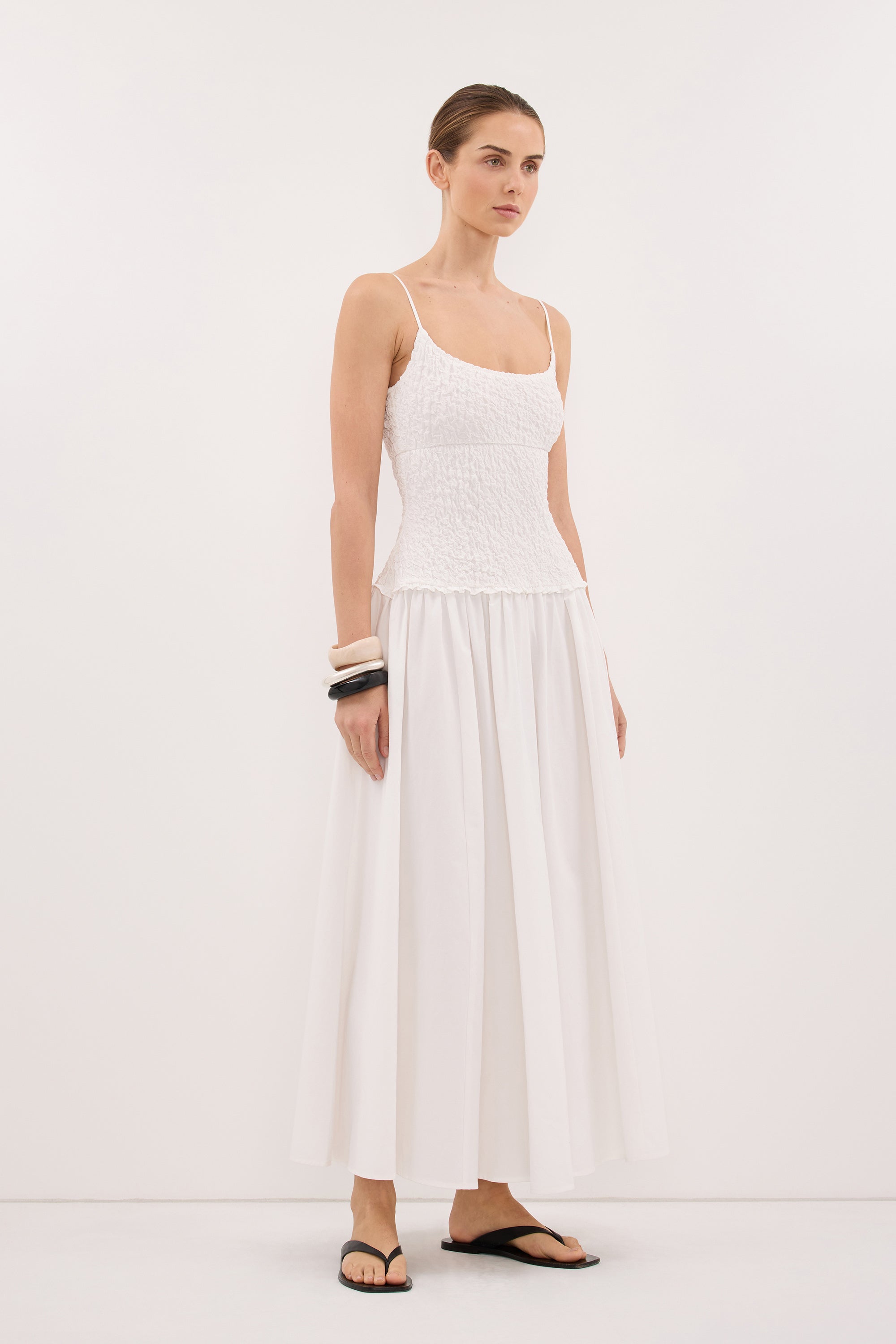 IZAIAH WHITE COTTON MIDI DRESS