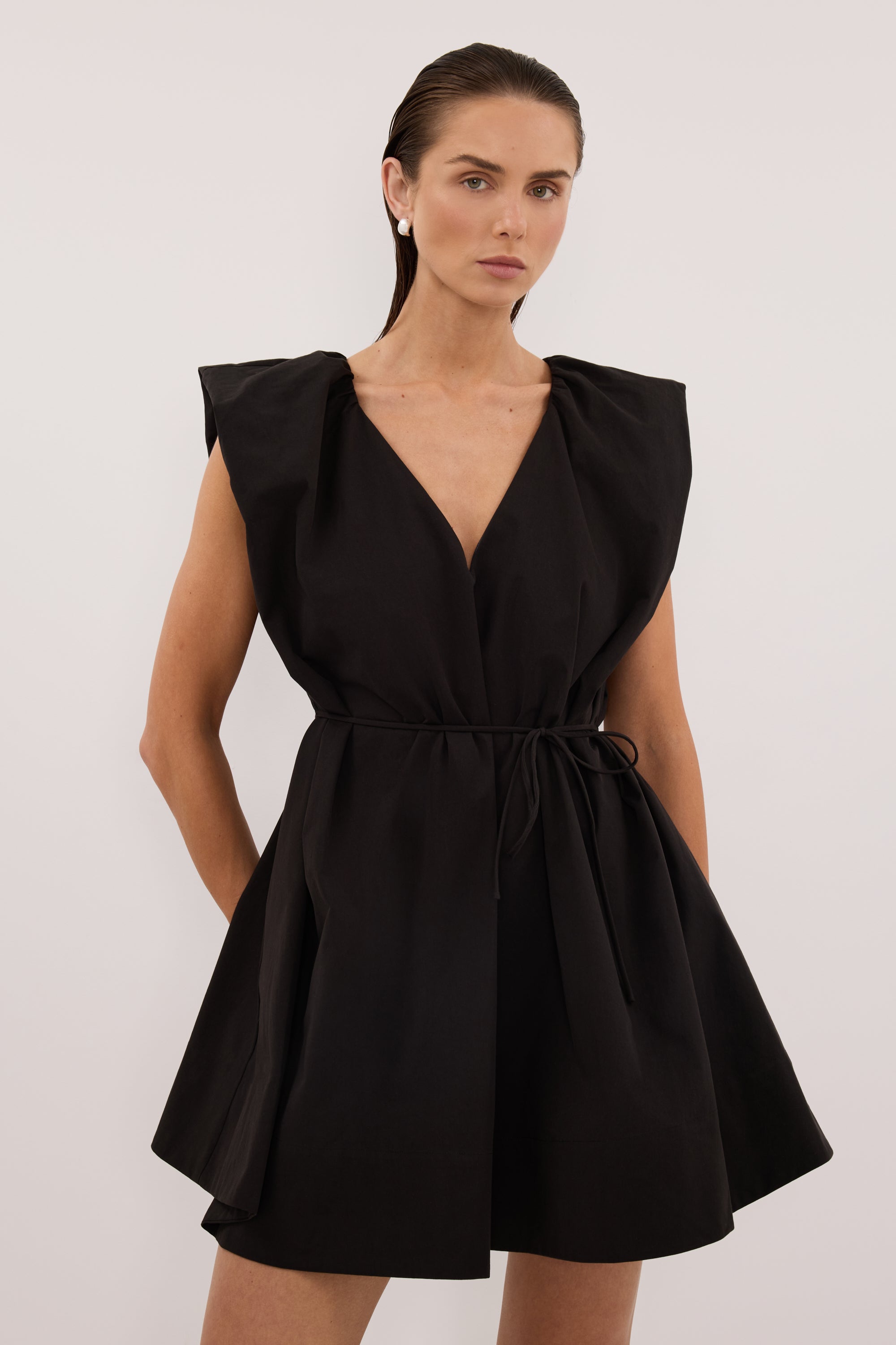 SABRE BLACK COTTON MINI DRESS - 2 / BLACK SABRE BLACK COTTON MINI DRESS - 2 / BLACK