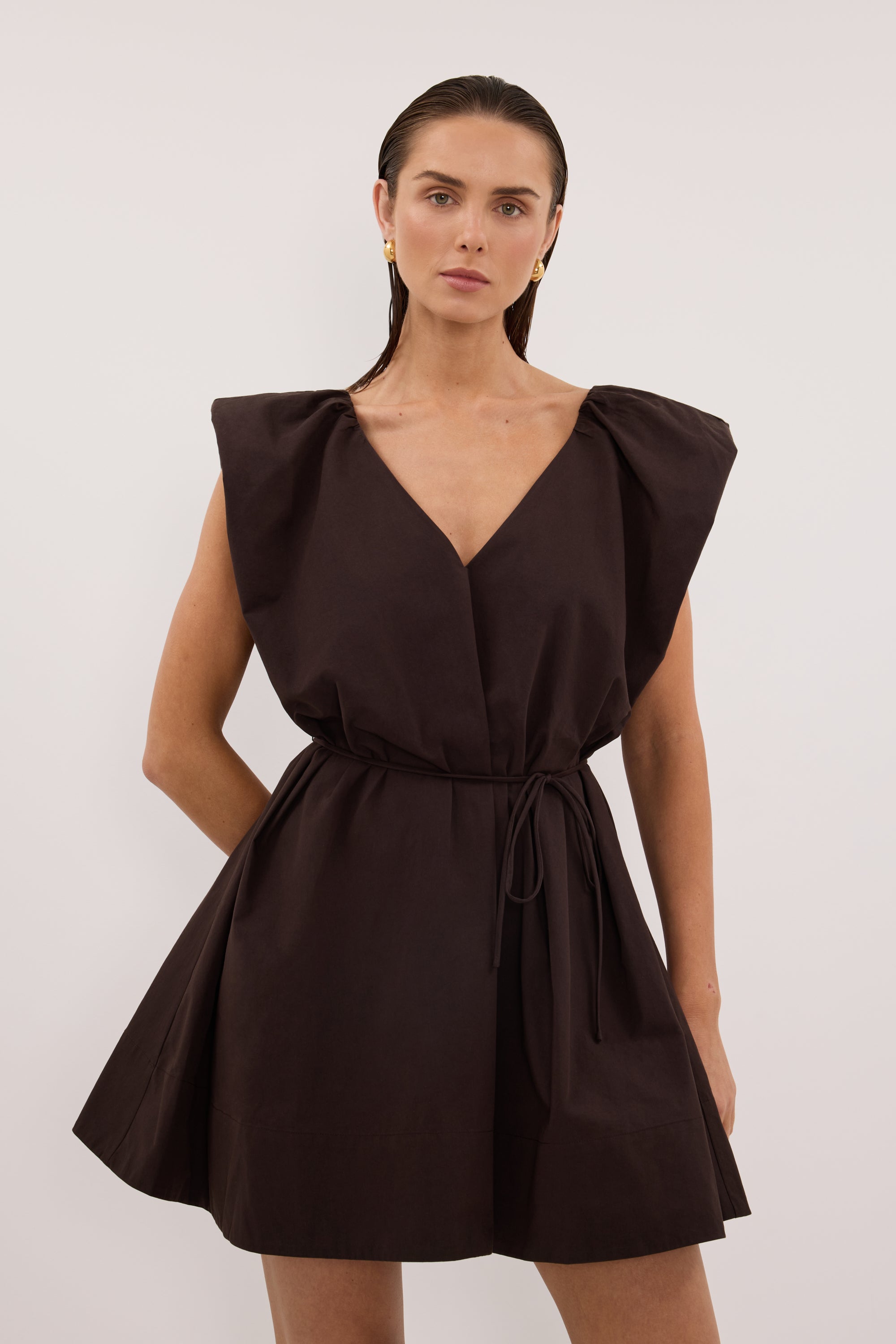 SABRE BURNT CHOC COTTON MINI DRESS