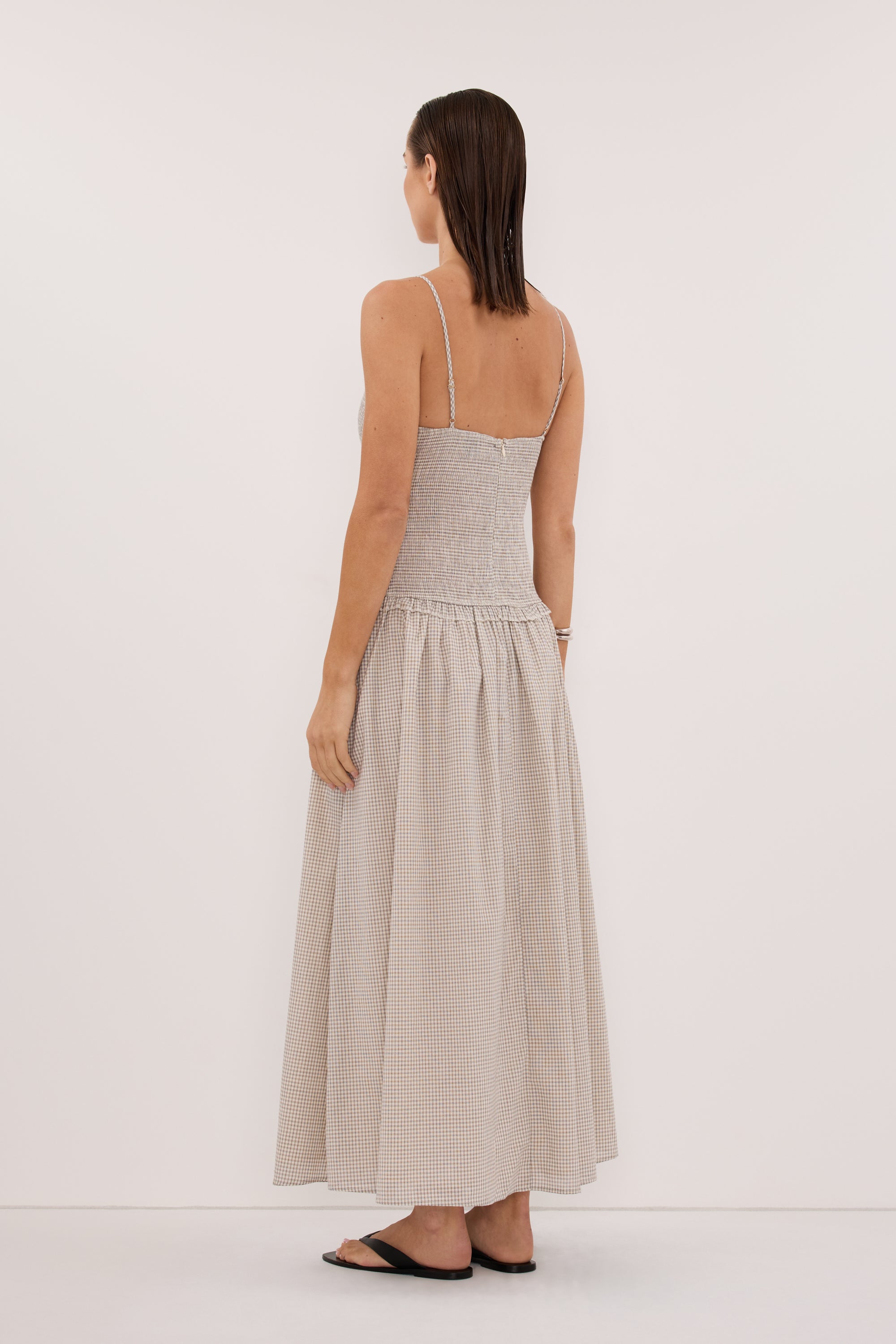 LILITH CREAM CHECK MIDI DRESS – DISSH