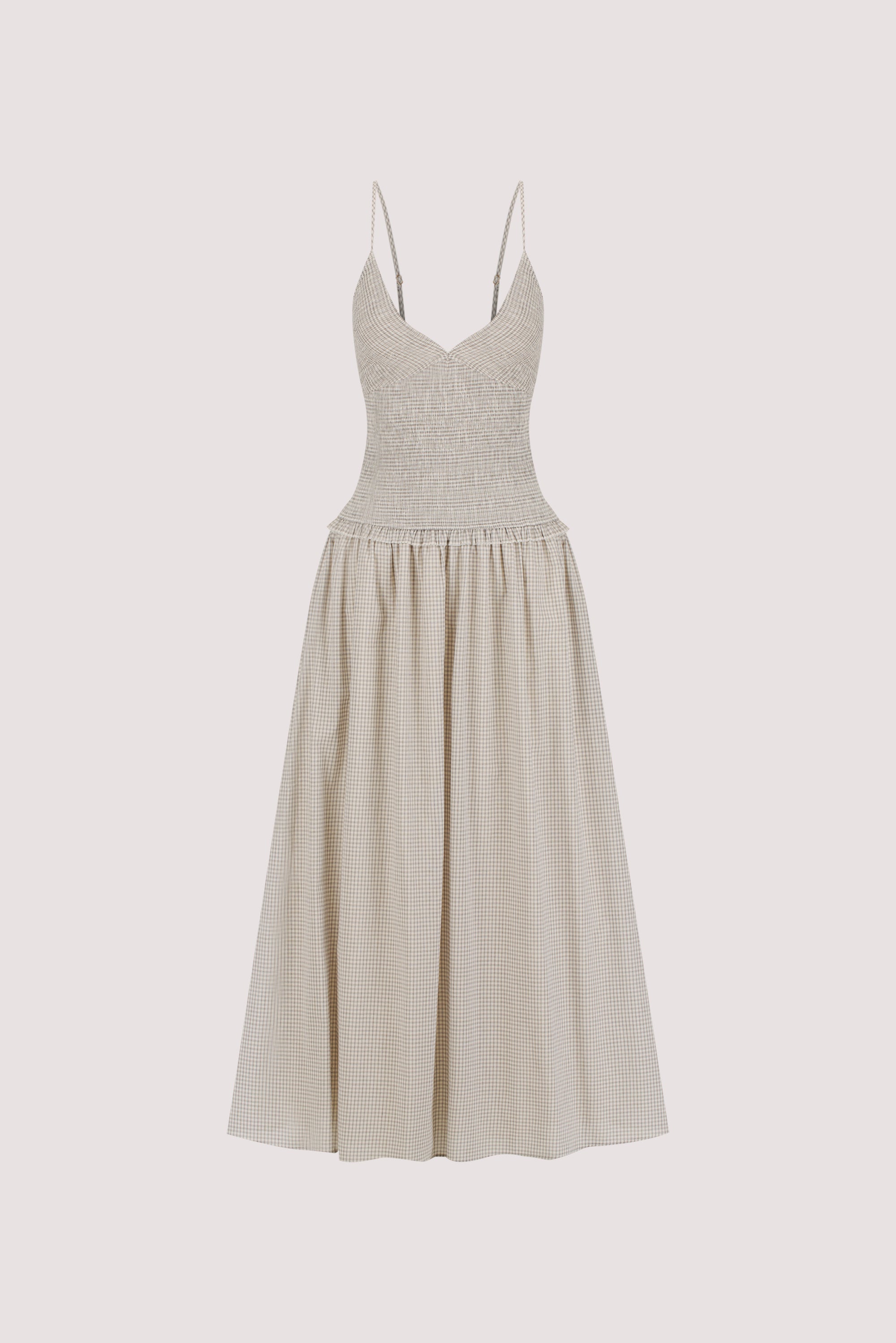 LILITH CREAM CHECK MIDI DRESS – DISSH