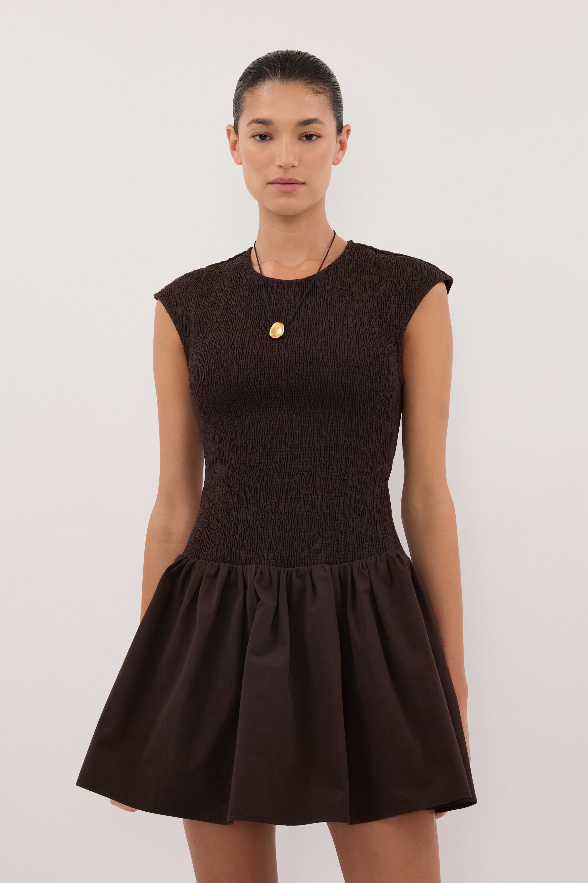 ワンピース melt the lady texture mini dress RUBI BURNT CHOC POPLIN MINI DRESS – DISSH