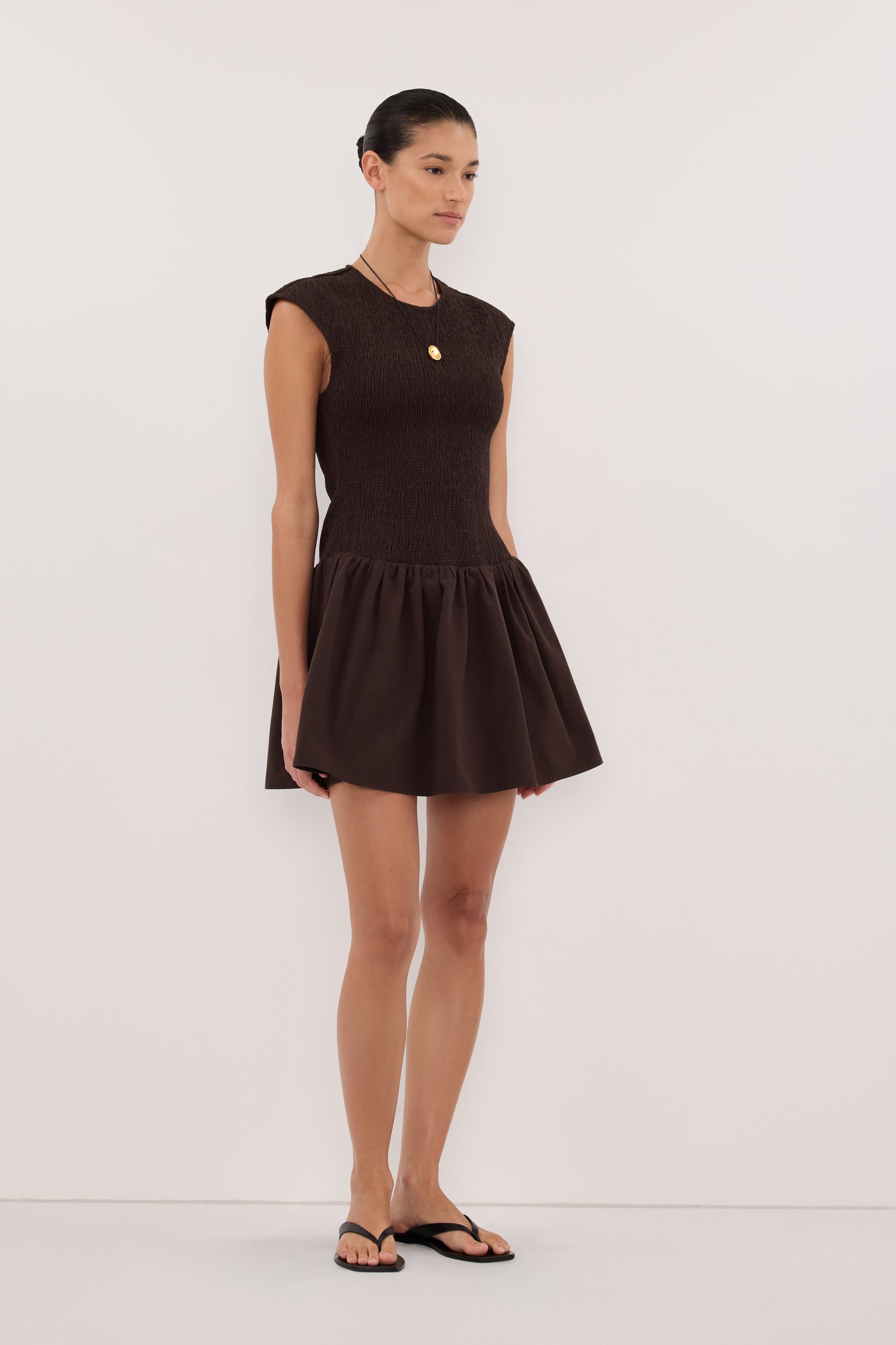 RUBI BURNT CHOC COTTON MINI DRESS