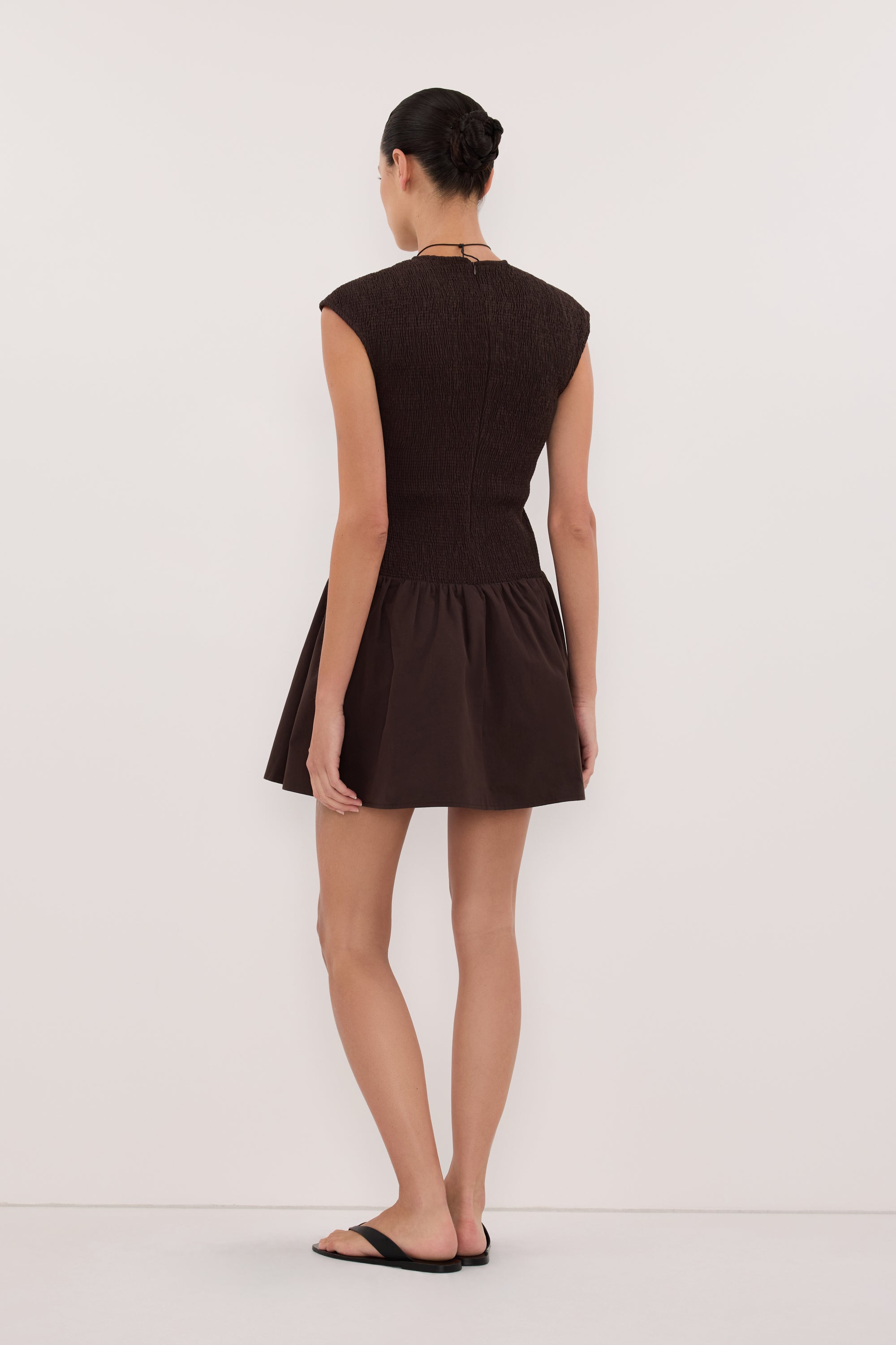 RUBI BURNT CHOC COTTON MINI DRESS