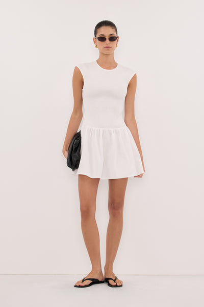 Aude wearing RUBI WHITE COTTON MINI DRESS