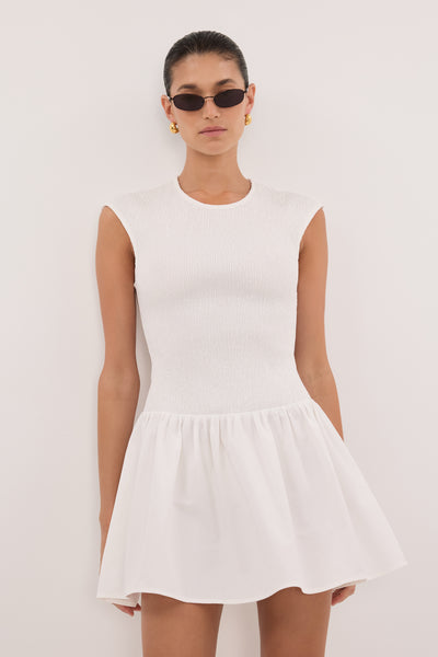 Aude wearing RUBI WHITE COTTON MINI DRESS
