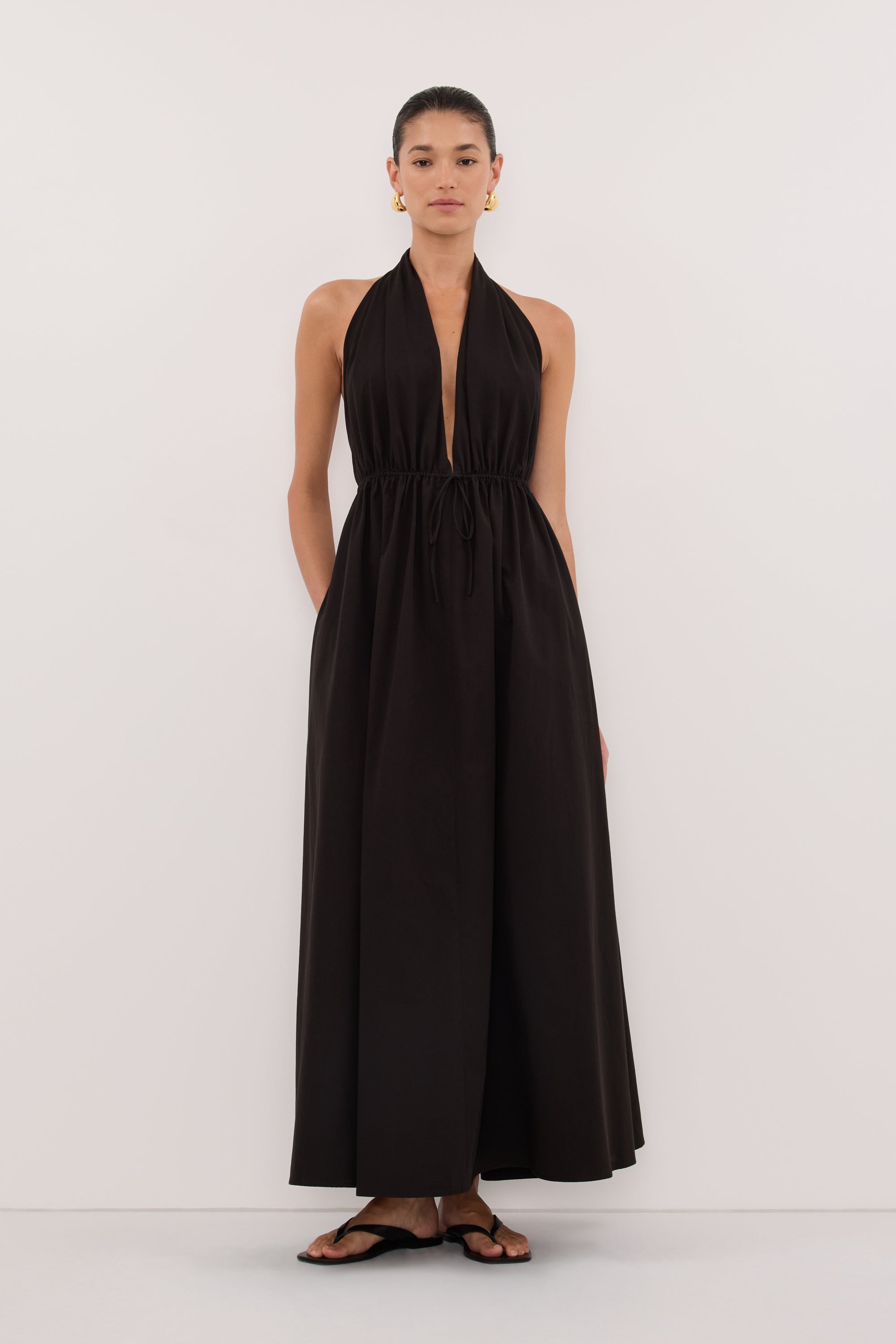 TAMMY BLACK SLEEVELESS COTTON MIDI DRESS