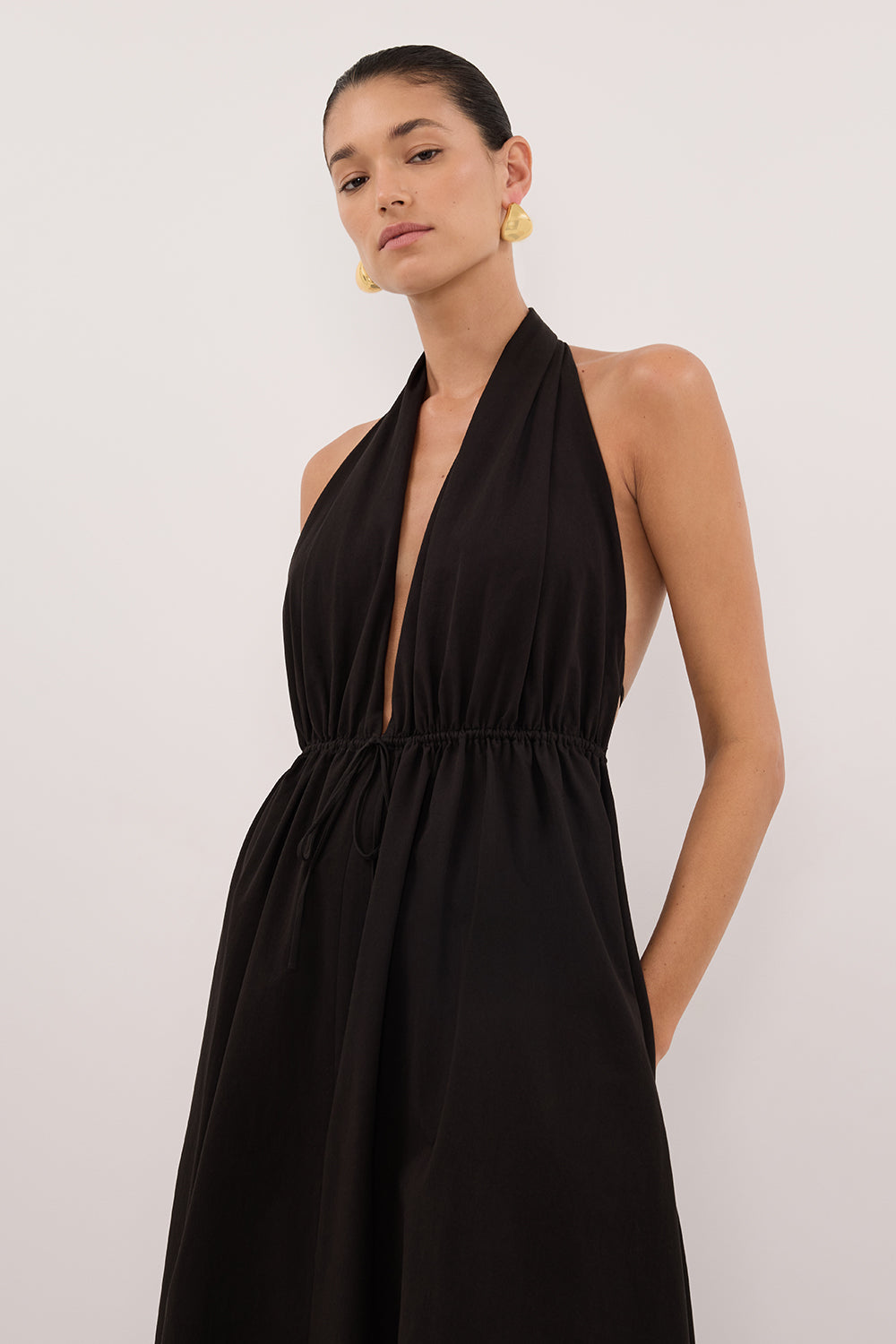 TAMMY BLACK SLEEVELESS COTTON MIDI DRESS